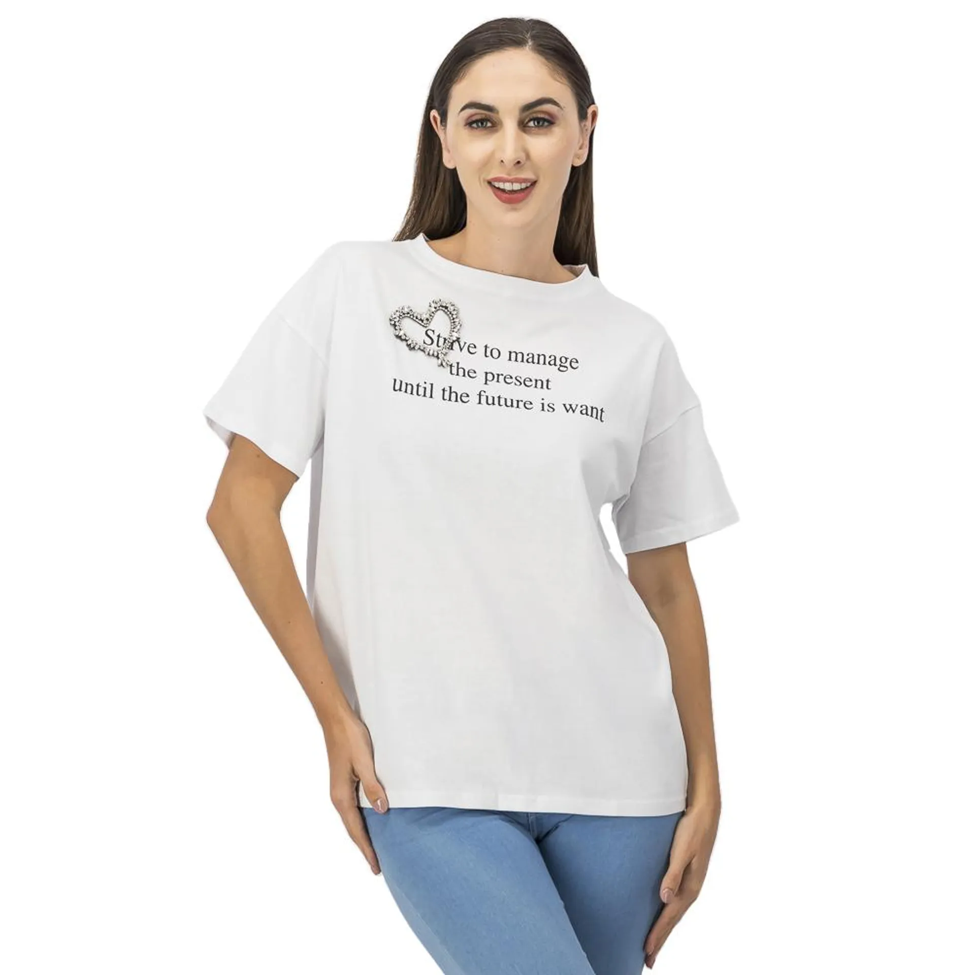 Playera Con Aplicación Mujer Diseño Corazón