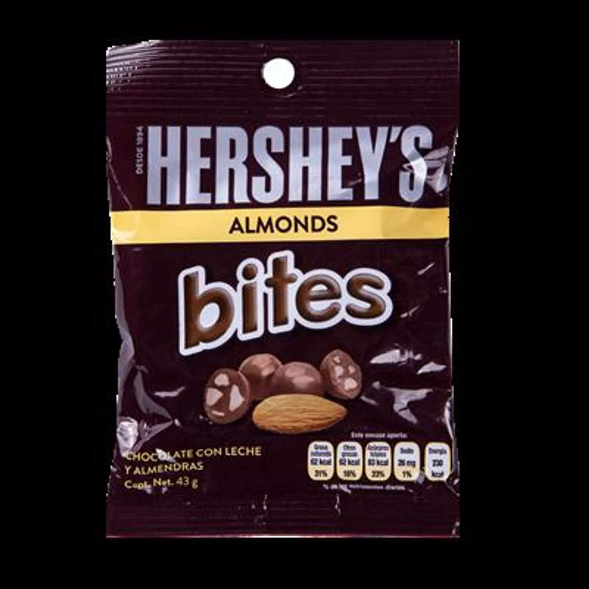 BOLSA CHOCOLATE BITES ALMENDRA . HERSHEYS 43 GRAMOS