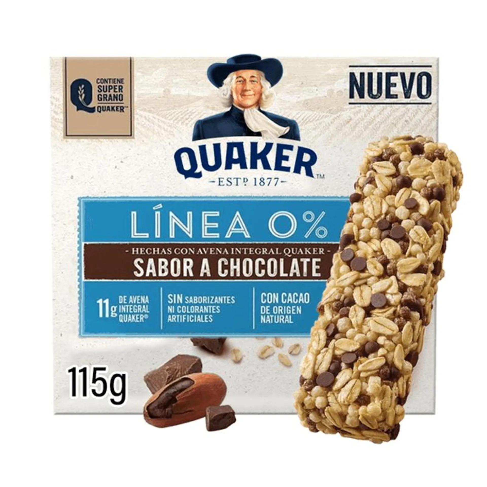 Barras de Avena Línea 0% con Chocolate 5 barras 115 g