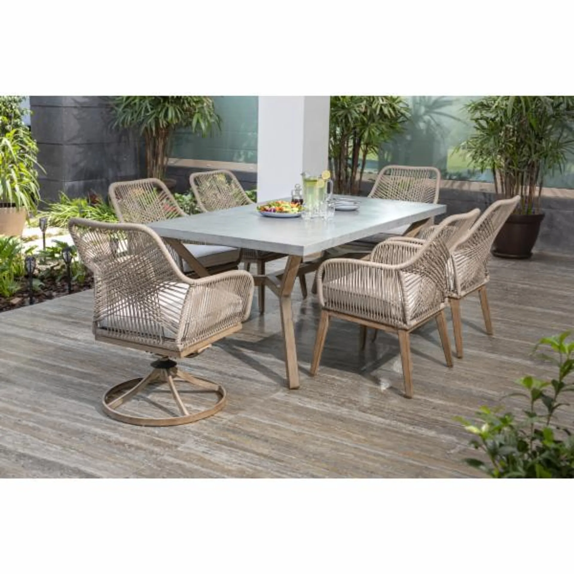 JUEGO DE JARDÍN LUXLEY GRIS/BEIGE 7 PIEZAS ESTRUCTURA DE METAL