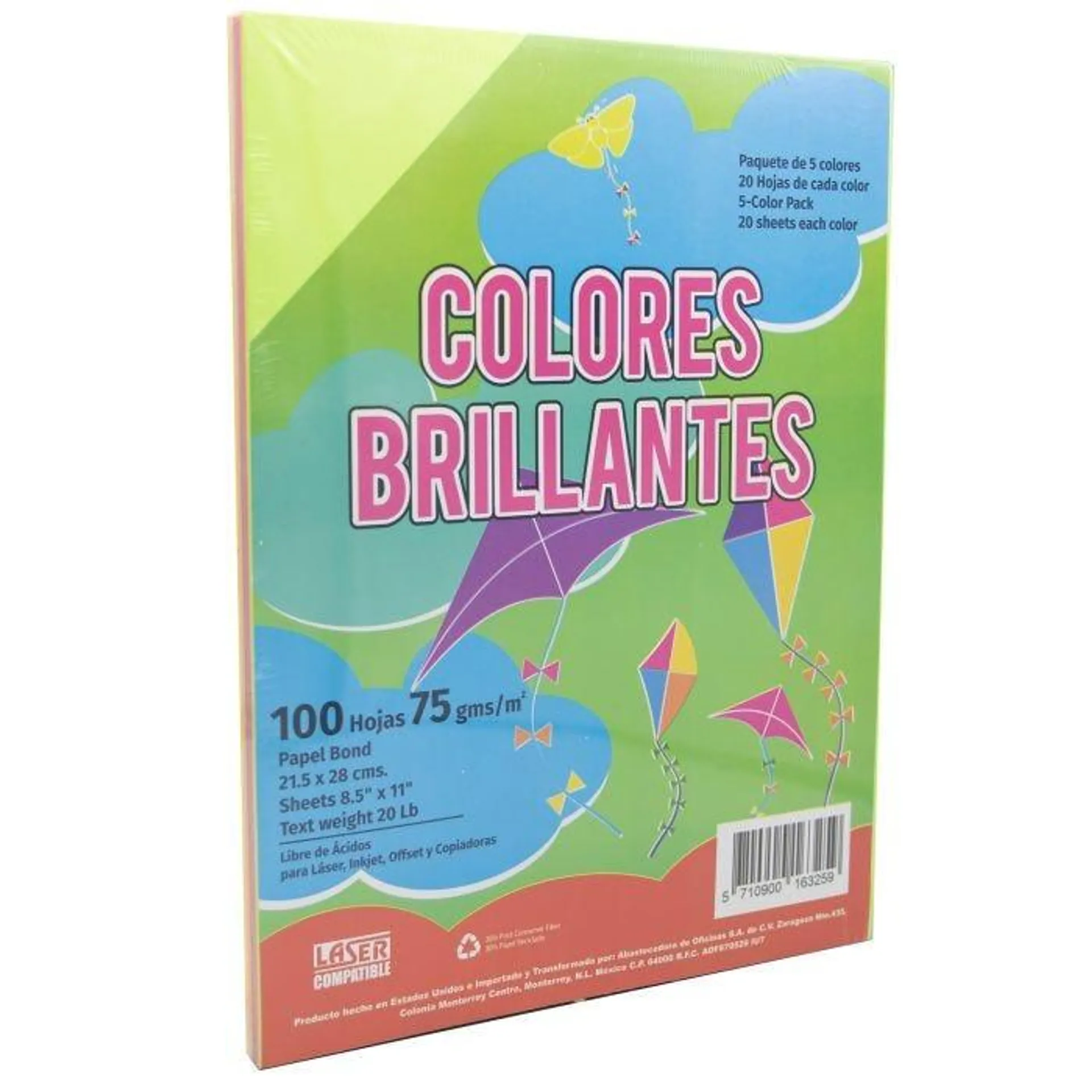 Bond Colores Brillantes Carta 75 g. 100 h. 5 Colores