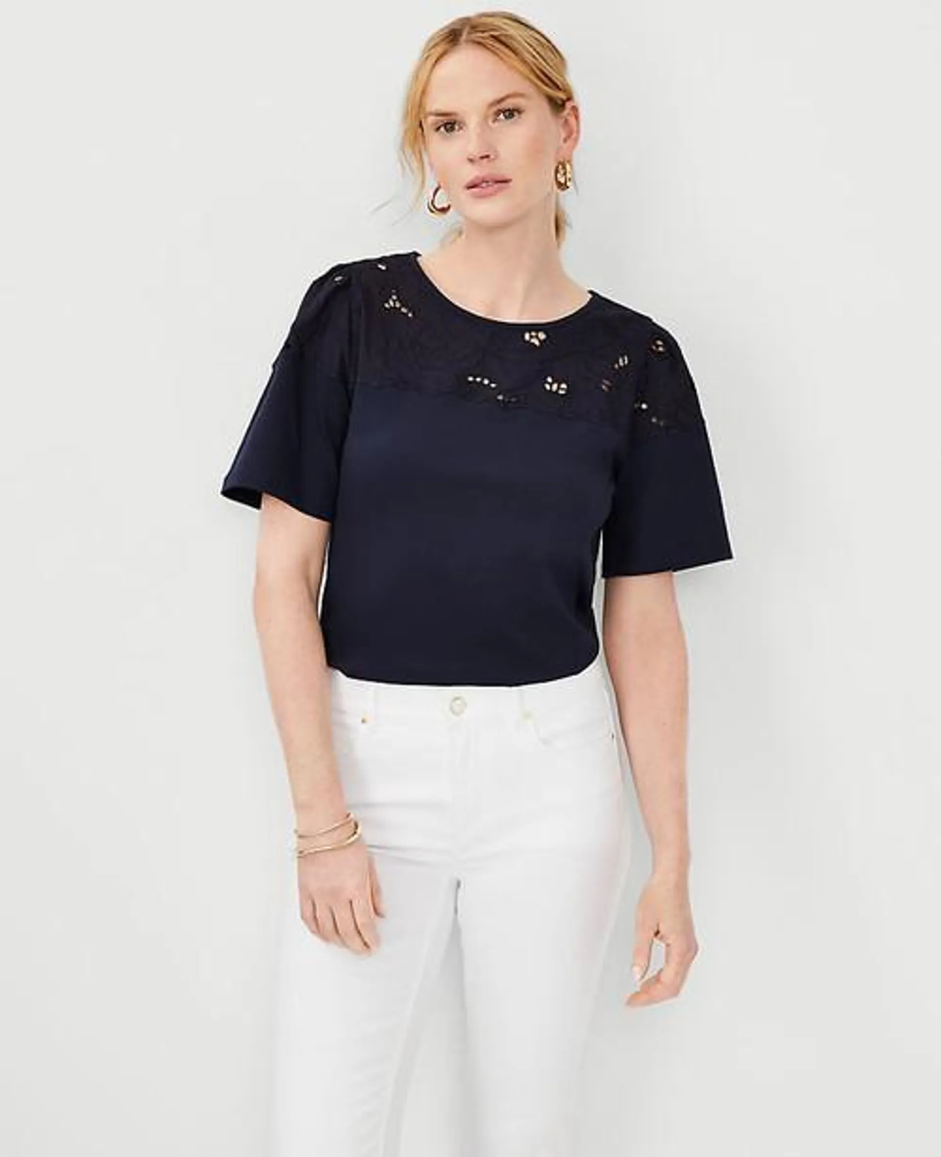 Camisas Ann Taylor Embroidered Yoke Azules | 762049-AHC