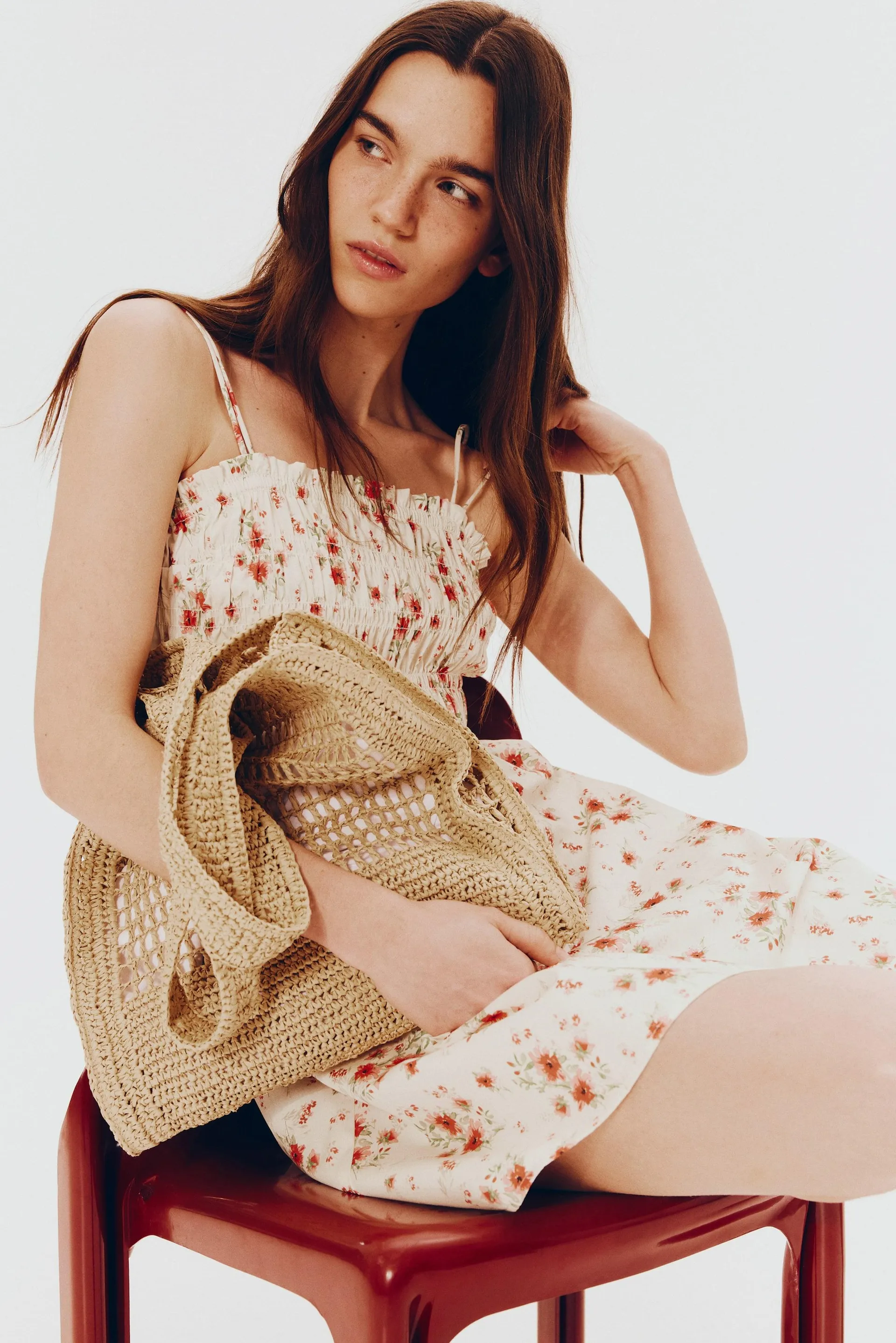 Vestido de algodón con talle en punto smock