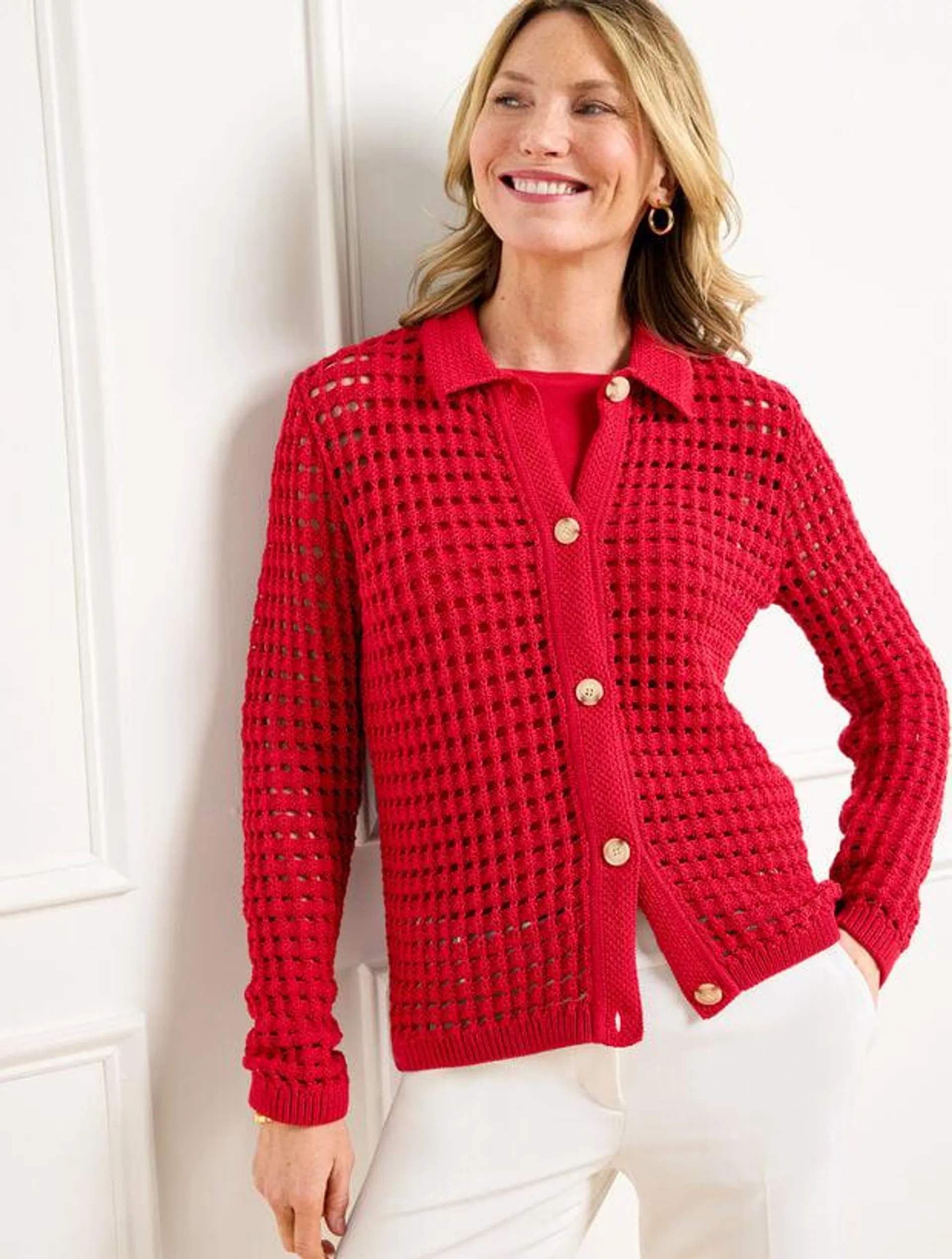 Open Stitch Polo Cardigan