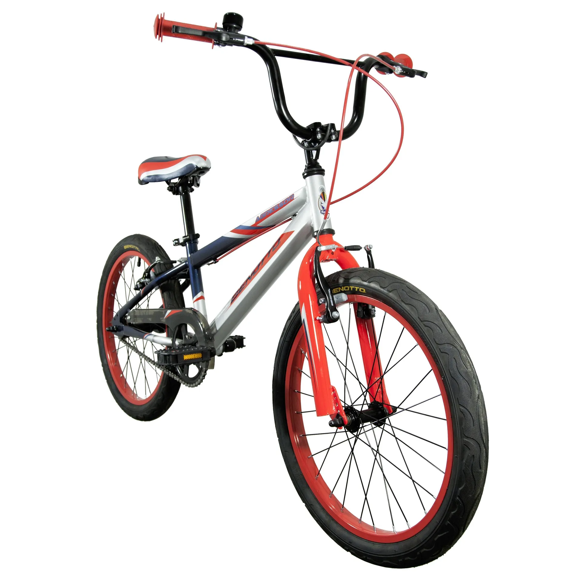 Bicicleta BENOTTO BMX AGRESSOR R20 1V. Niño Frenos ”V” Acero Azul Marino/Rojo Neon/Plata Talla:UN