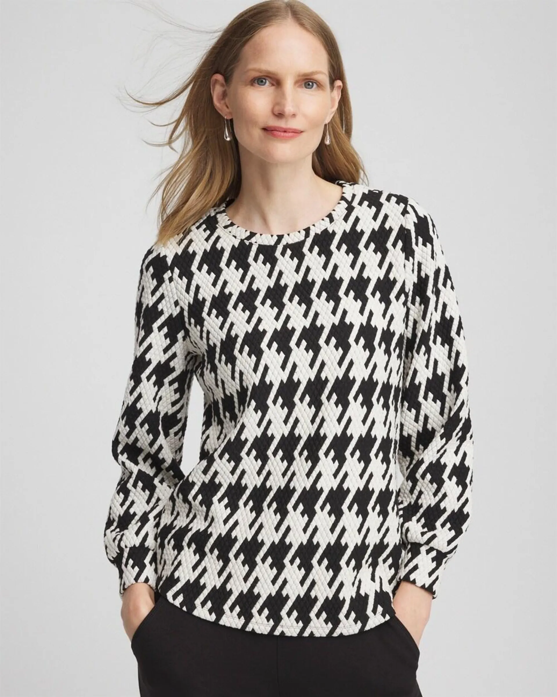 Zenergy\u00AE Houndstooth Long-Sleeve Top