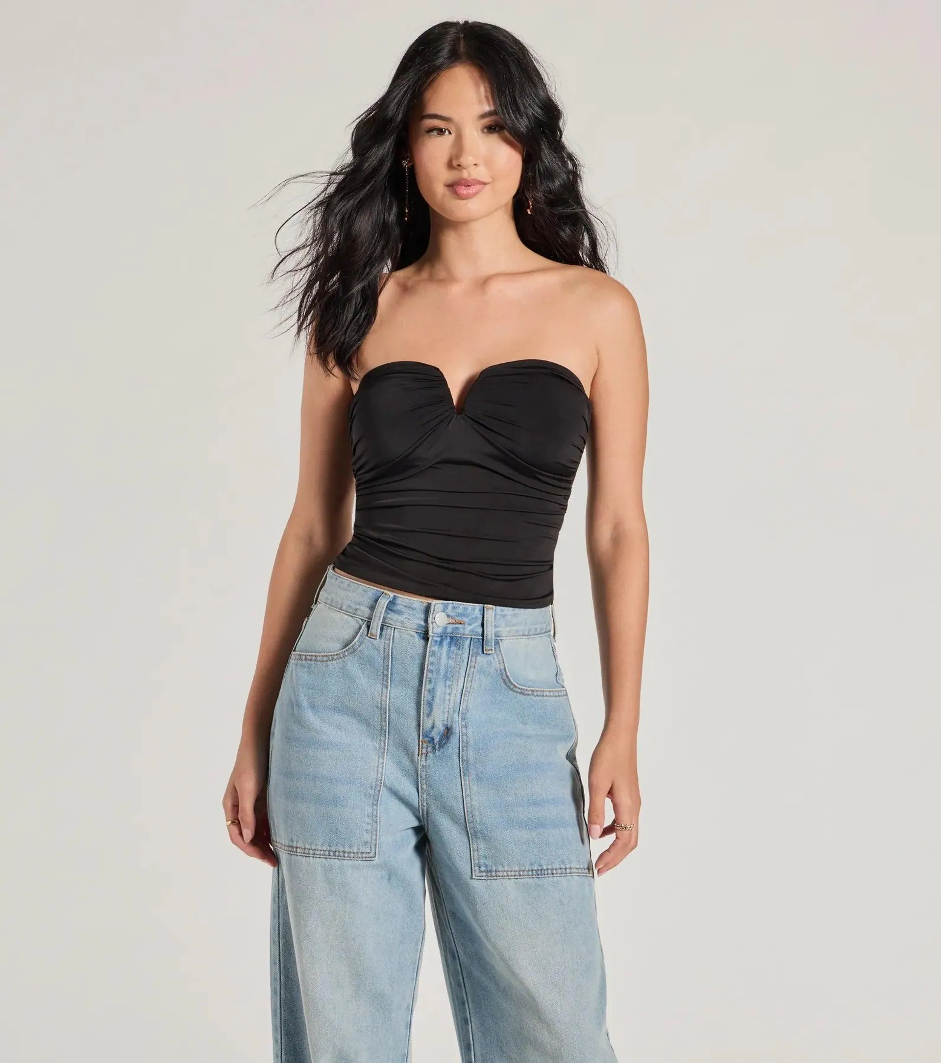 Flirty Find Strapless Ruched Knit Crop Top