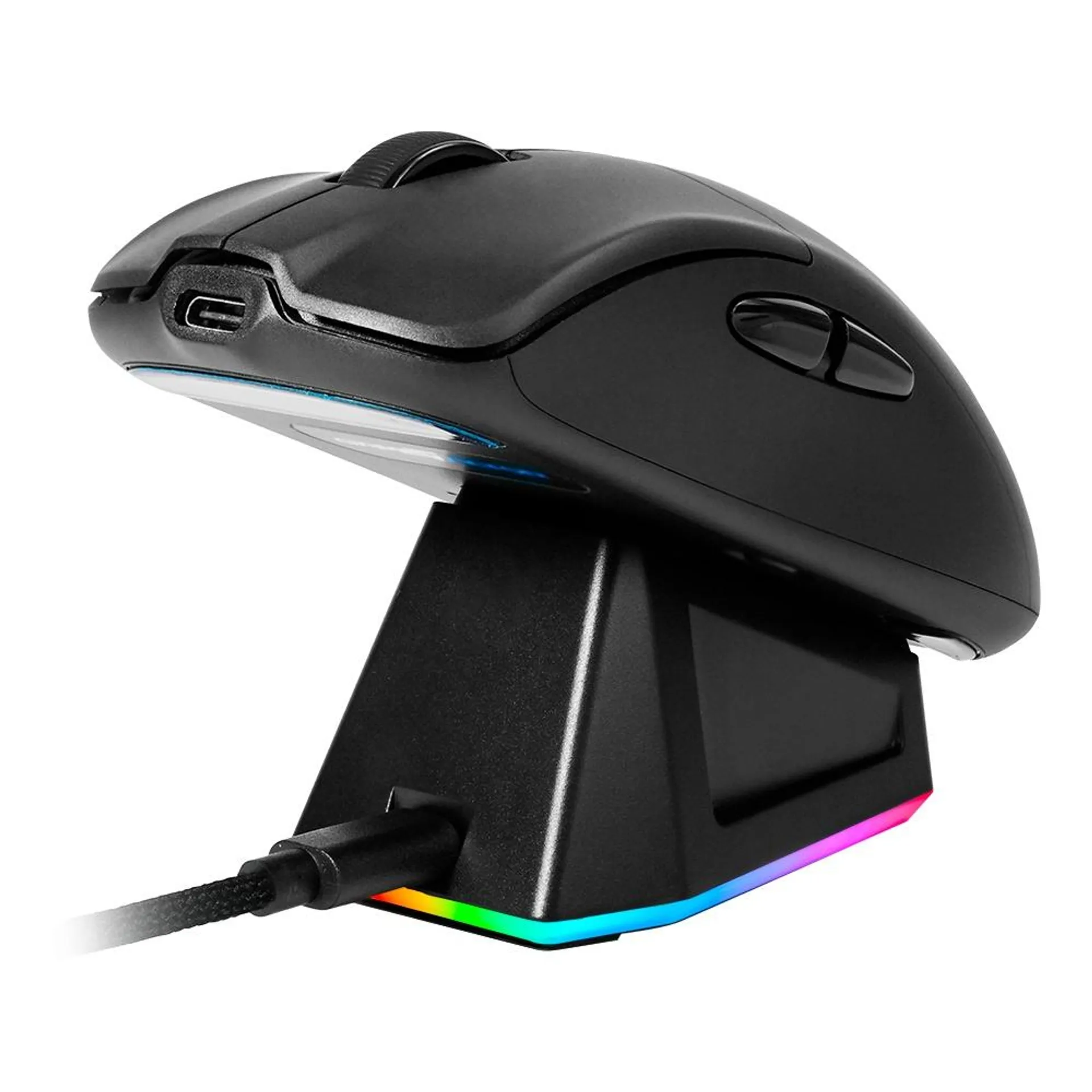 Mouse Gamer Game Factor Mow800-Bk Rgb Óptico Pixart 3395 26000Dpi Base Magnetica Inalambrico Negro