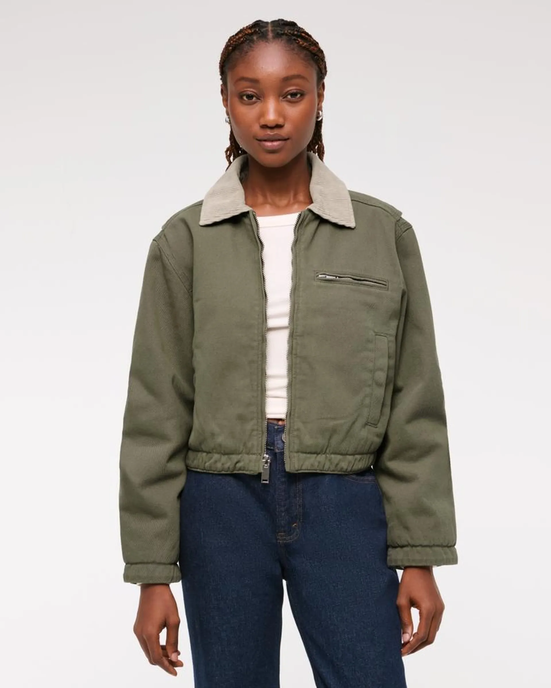 Cropped Twill Workwear Jacket