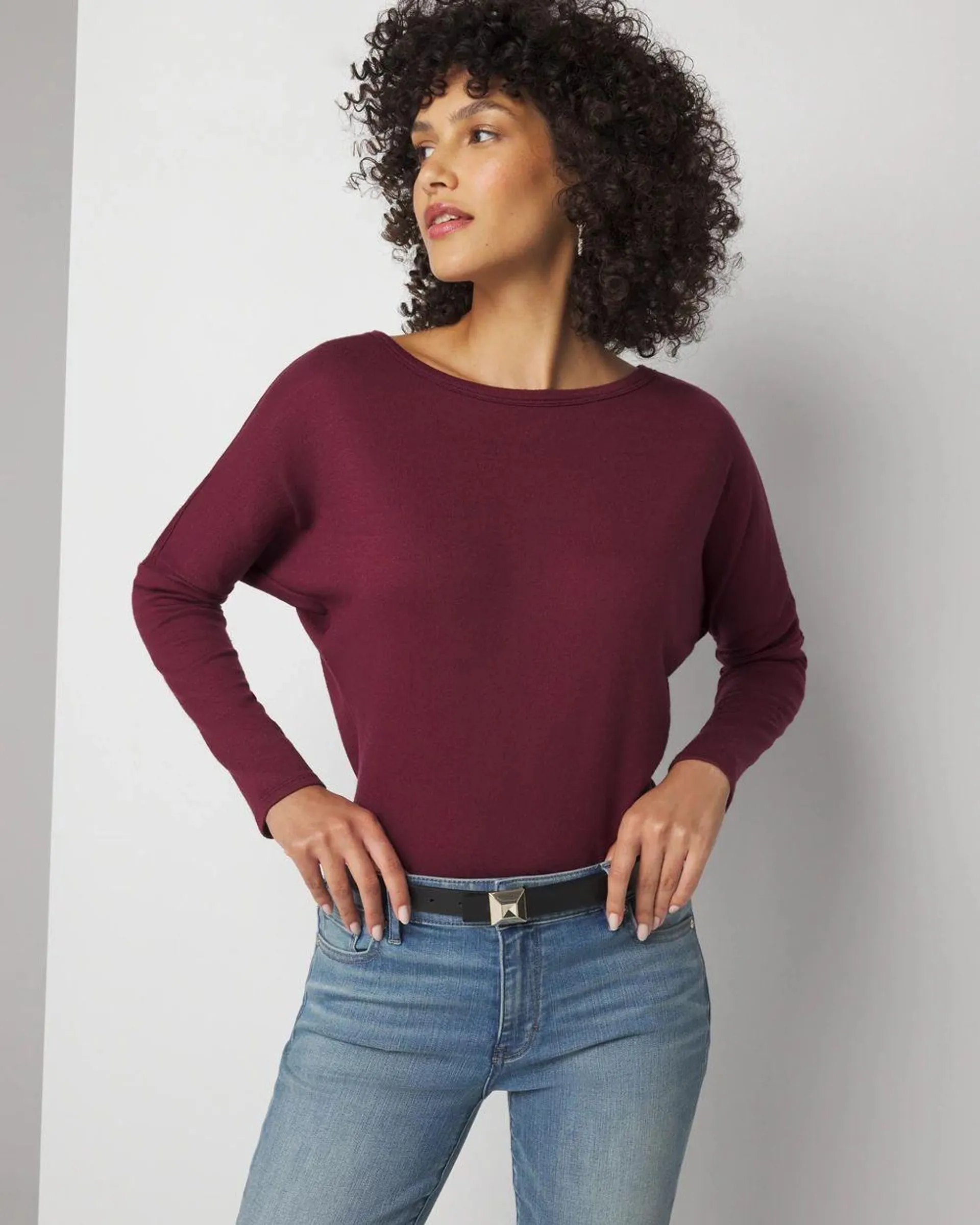 Long Sleeve Knit Top with Cutout Back