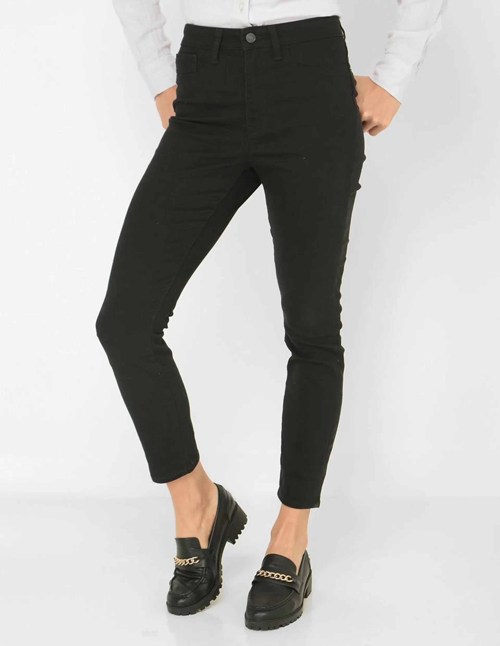 Jeans skinny lavado obscuro corte cintura alta para mujer