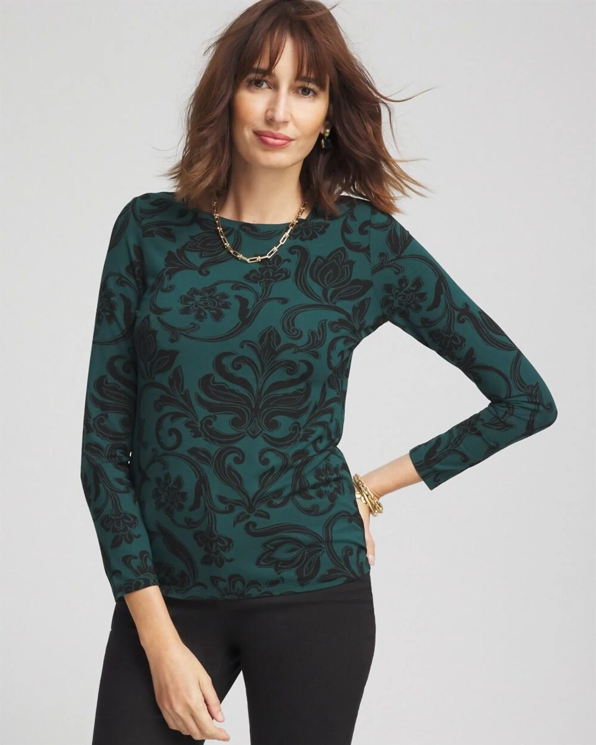 Touch of Cool\u2122 Floral Scroll Layering Tee