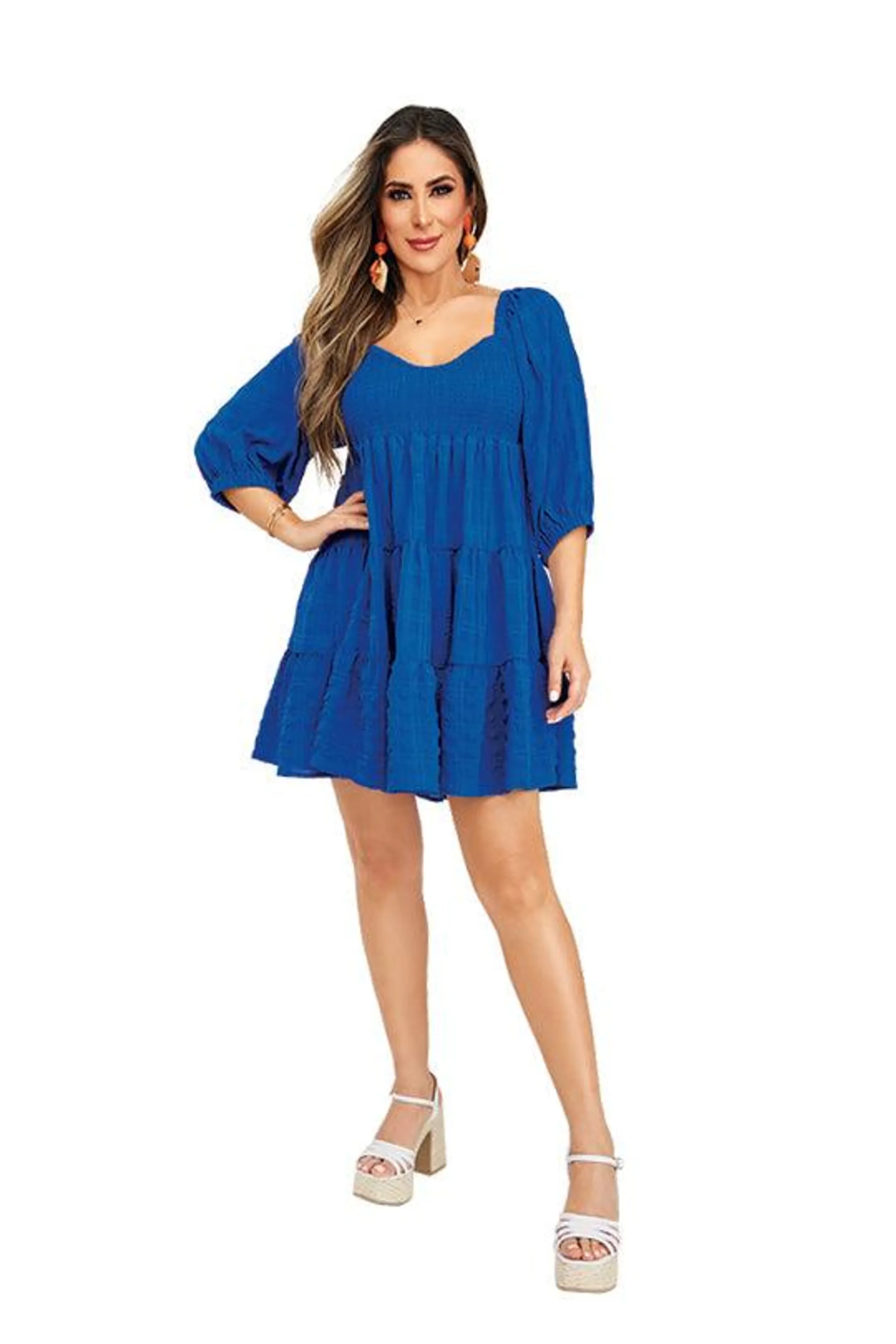 VESTIDO AZUL REY CON SMOCK EN EL BUSTO 96562