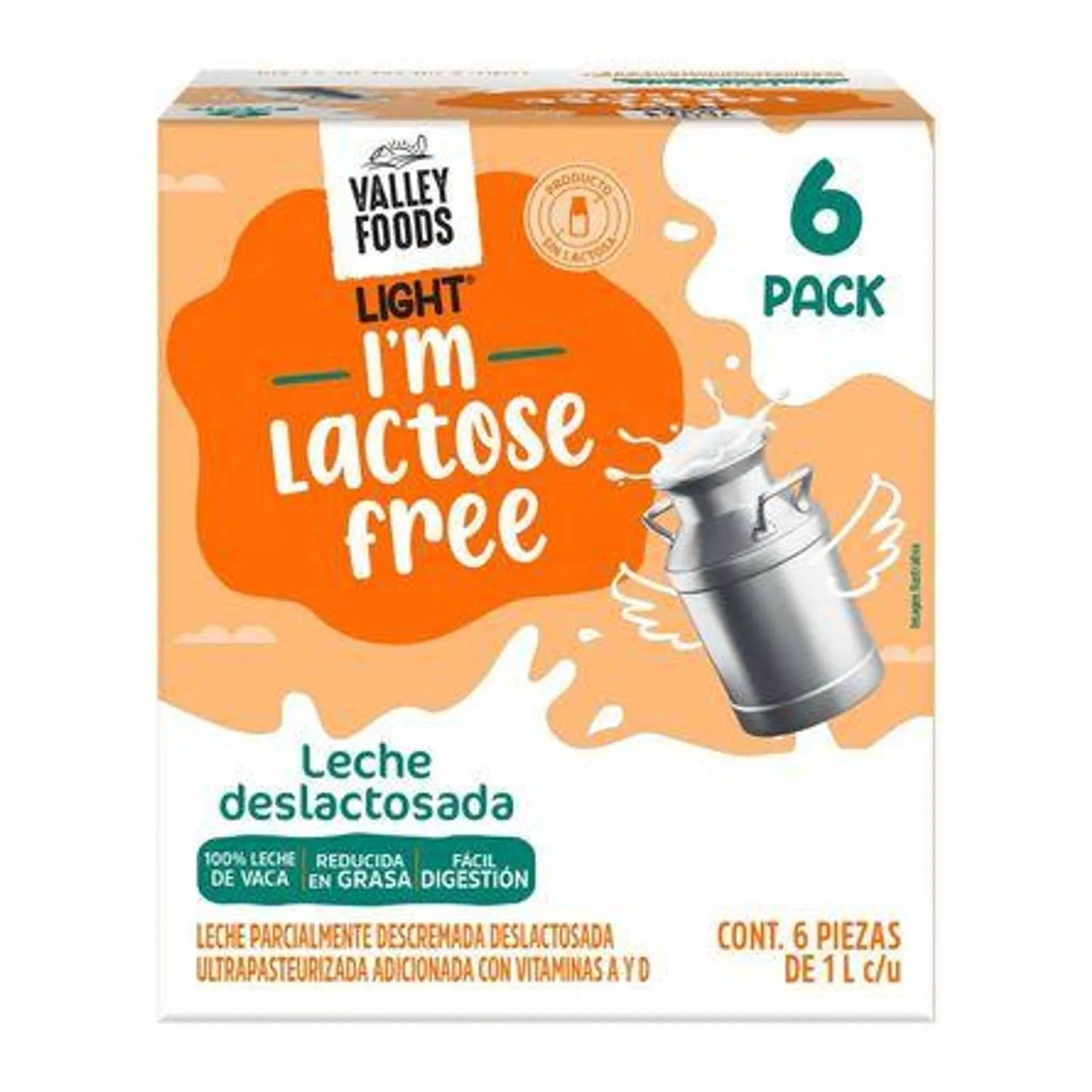 Six Pack Leche Deslactosada Light UHT Valley Foods