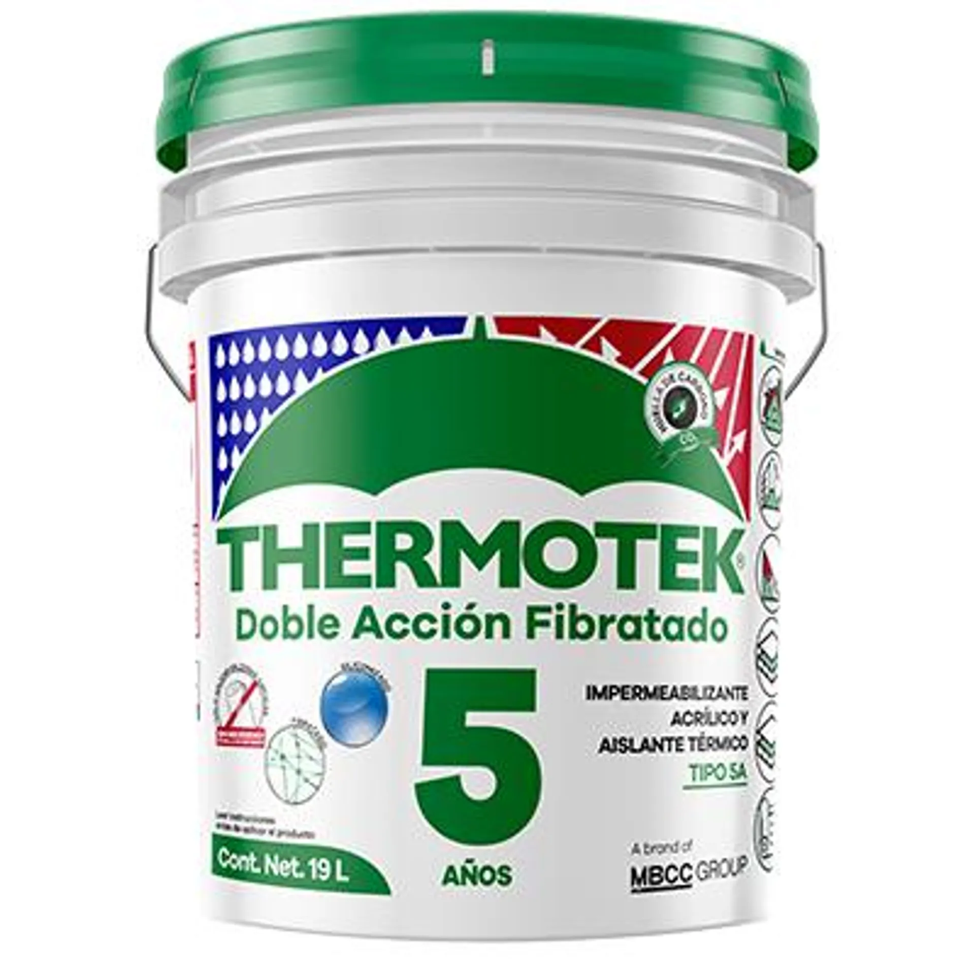 Impermeabilizante Doble Acción Fibratado 5 años Cubeta 19 lts Blanco – Thermotek 101236