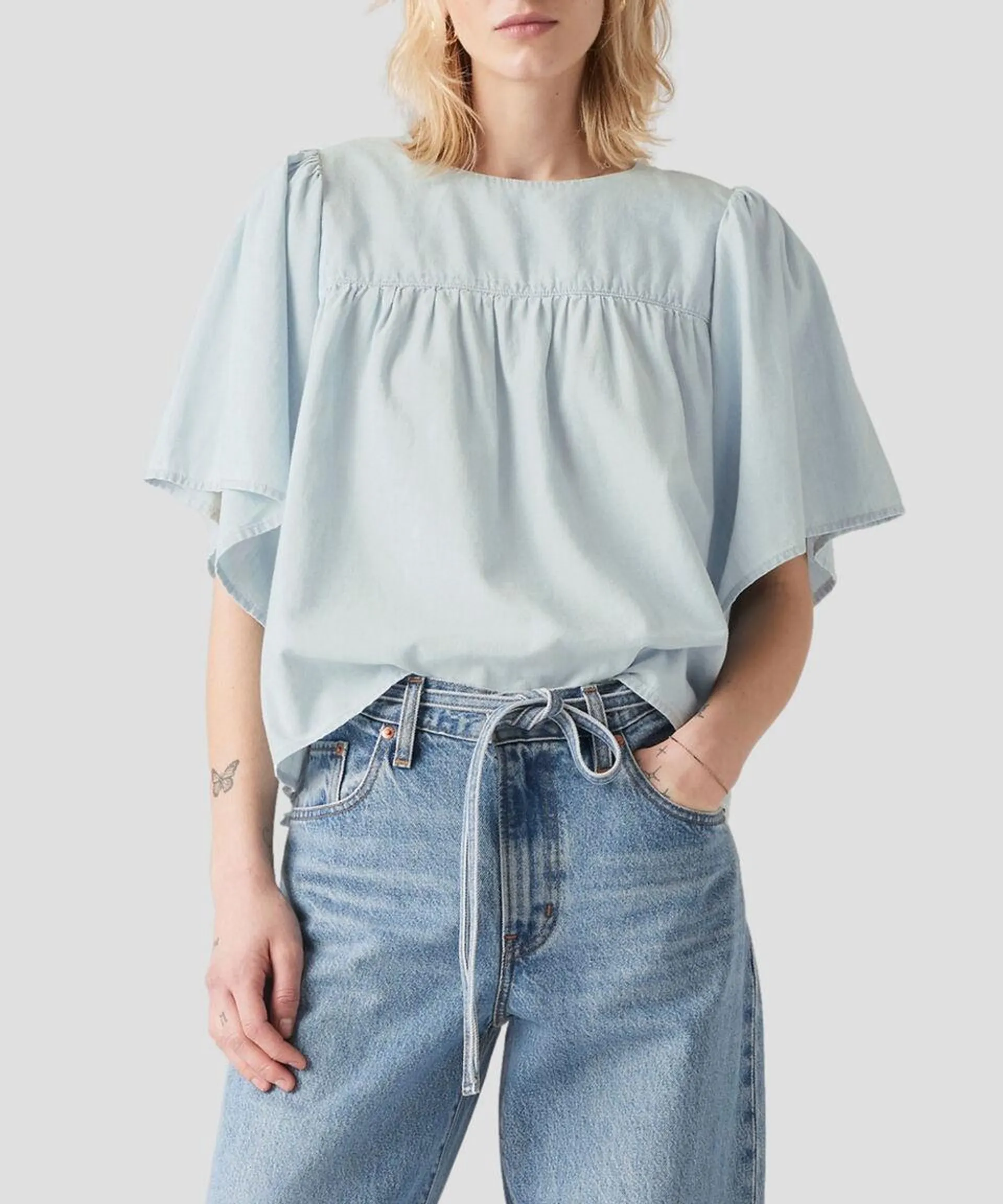 Blusa lisa de manga corta Mujer