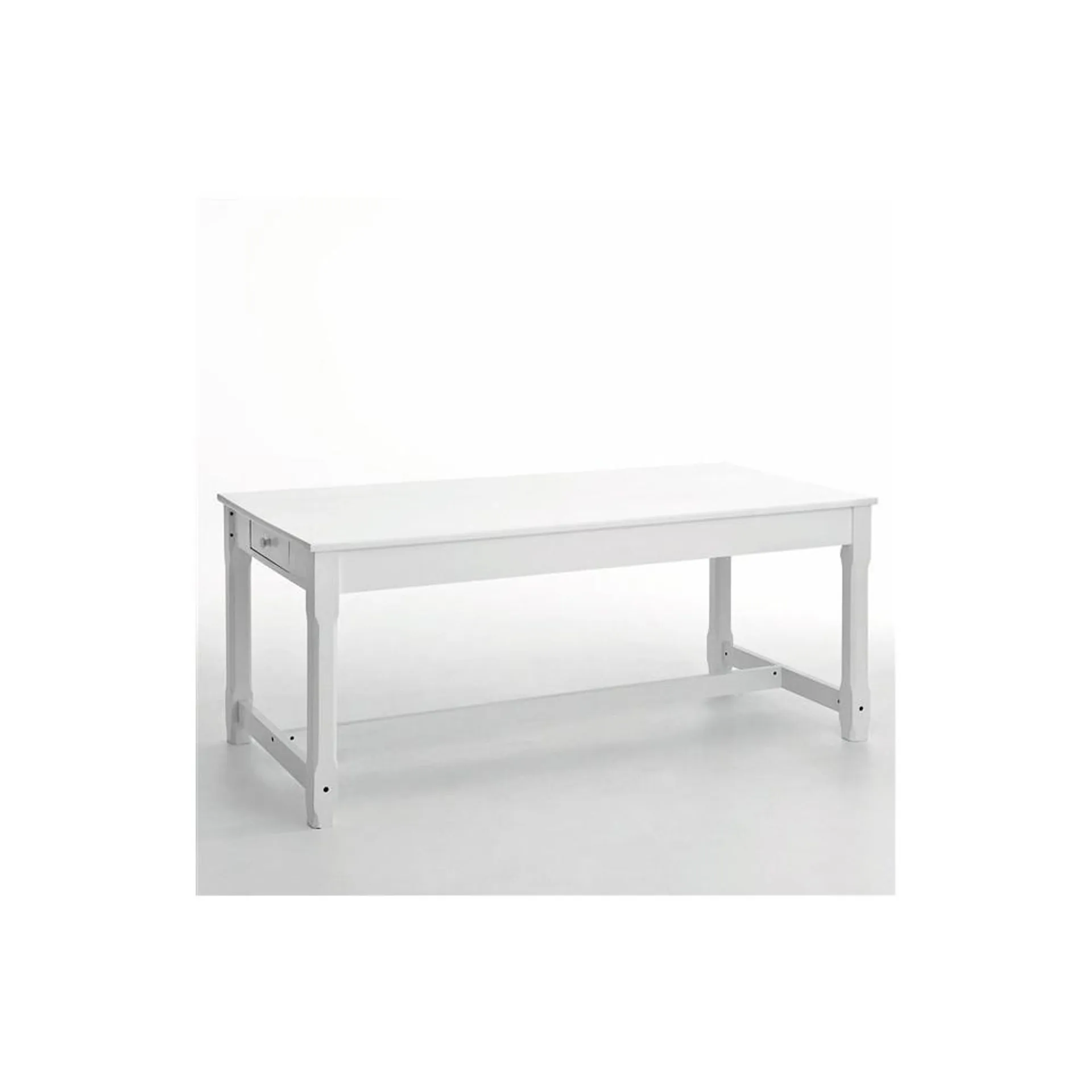 Erine – Mesa de comedor estilo tradicional, madera maciza de pino color blanco