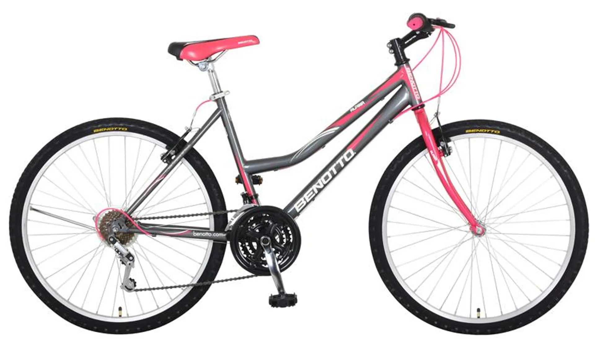 Bicicleta BENOTTO Montaña ALPINA R26 21V. Mujer Sunrace Acero Frenos ”V” Acero Gris/Rosa Talla:UN