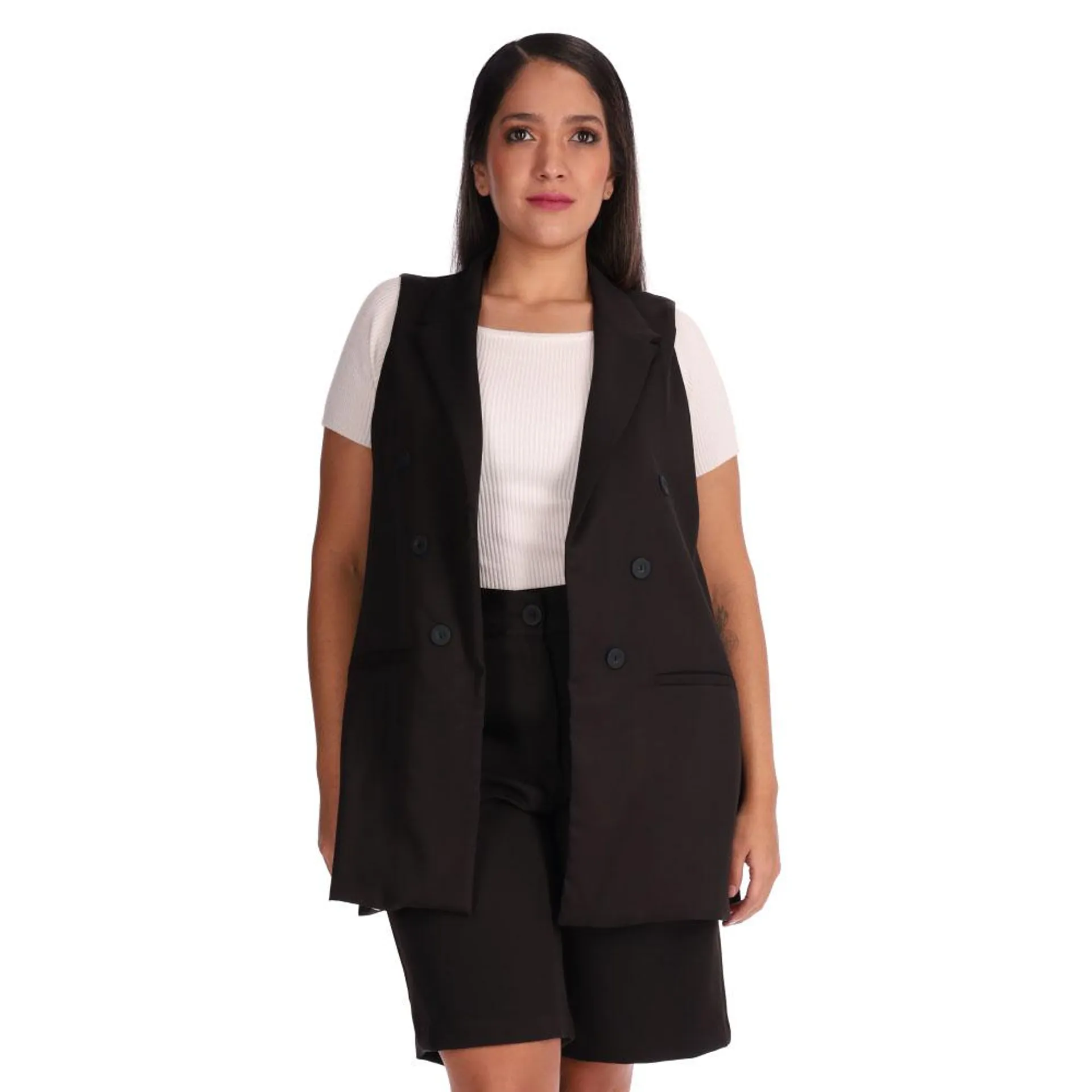 Chaleco Con Solapa Mujer Con Botones