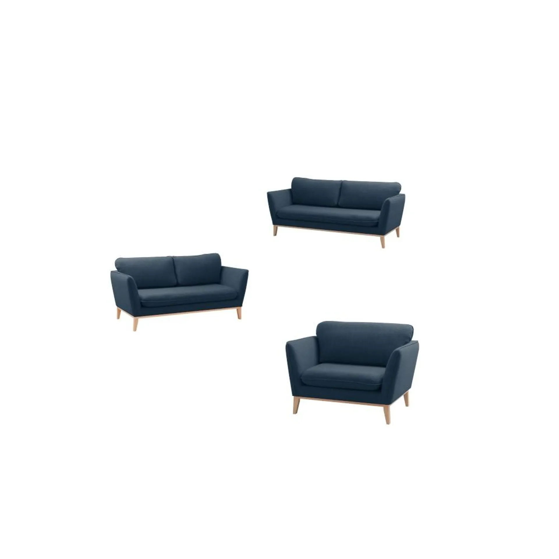 Set Lagun - Sala completa sillón loveseat sofá en tela color azul marino