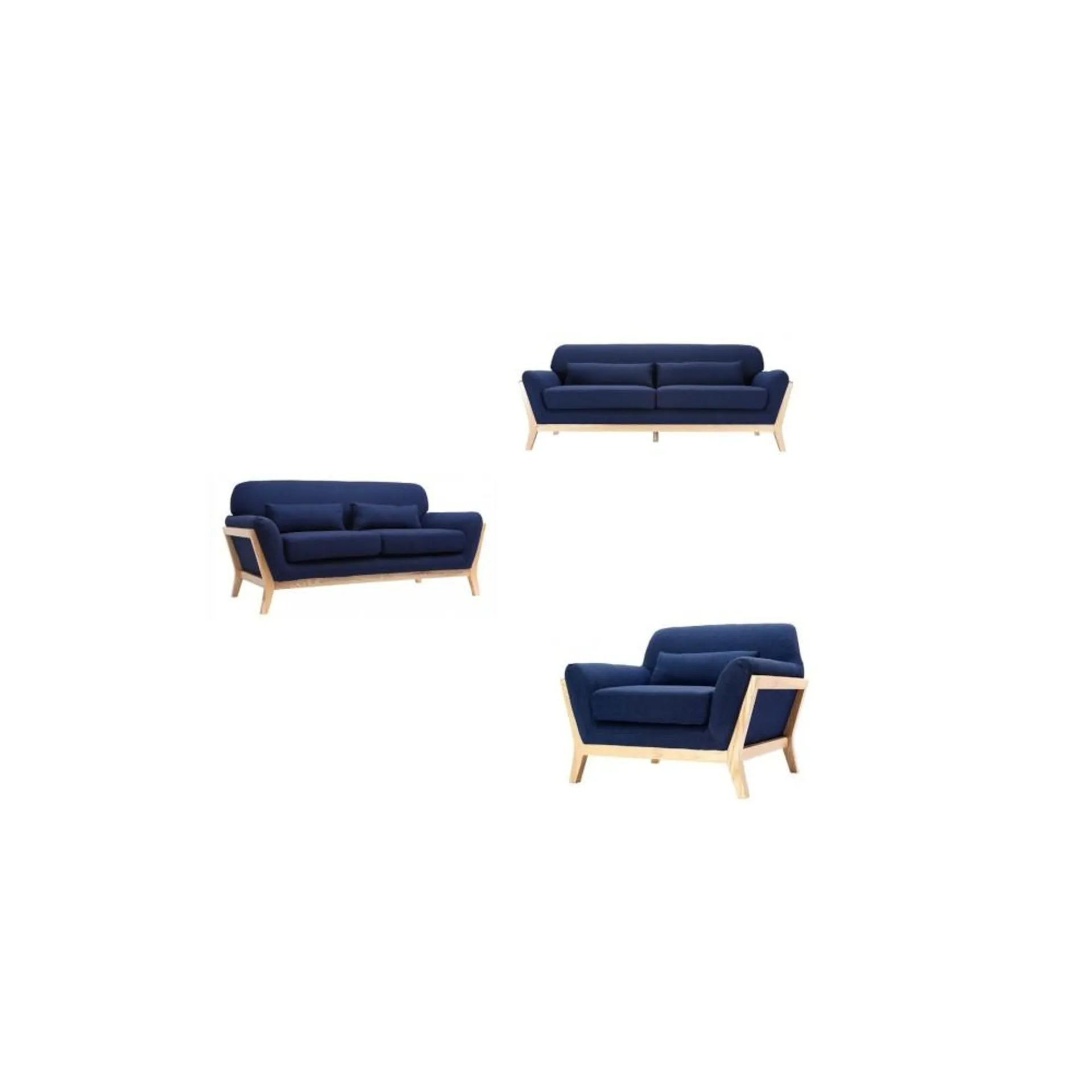 Set Tanba - Sala completa sillón loveseat sofá en tela color azul marino