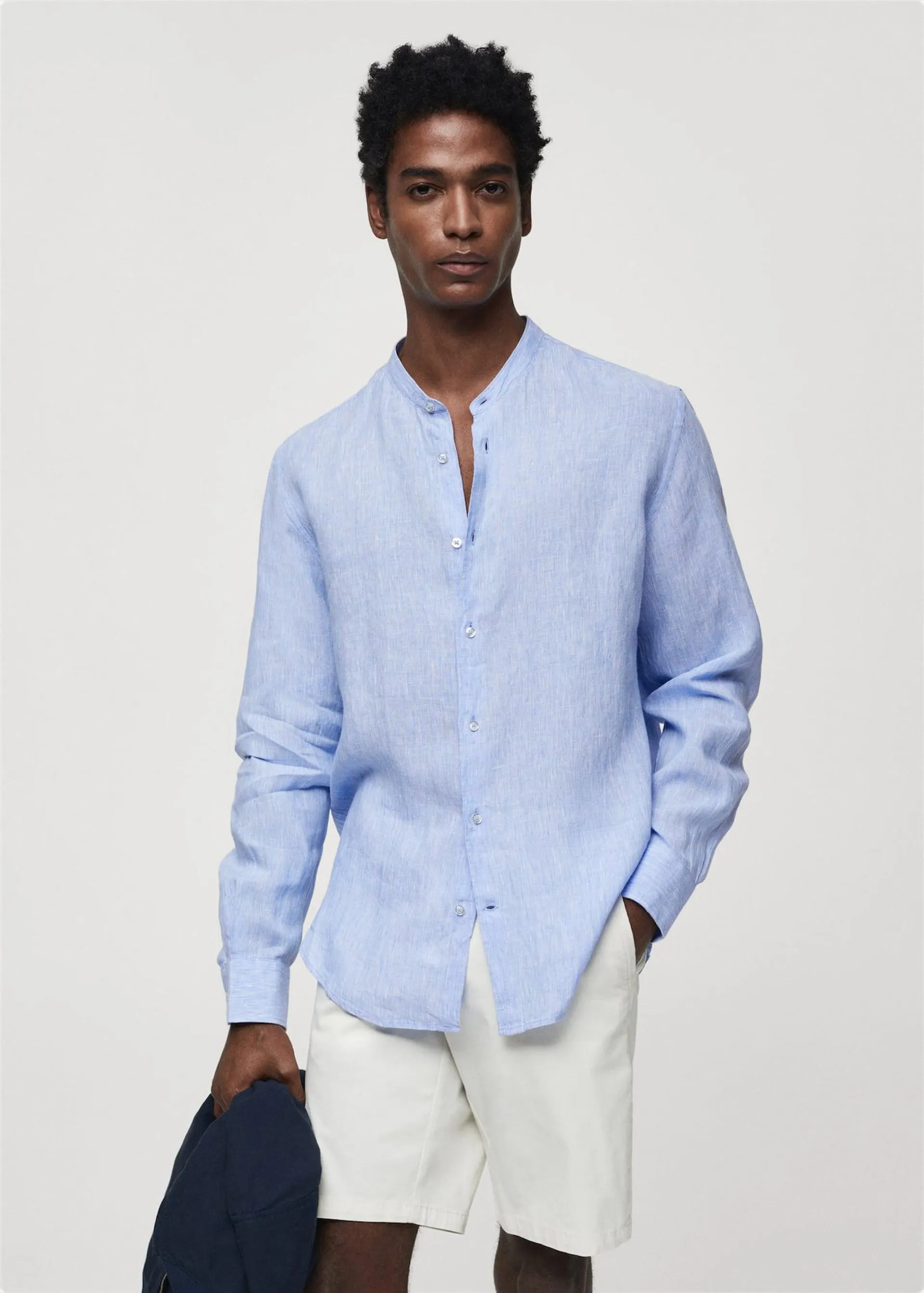 Camisa 100% lino cuello mao