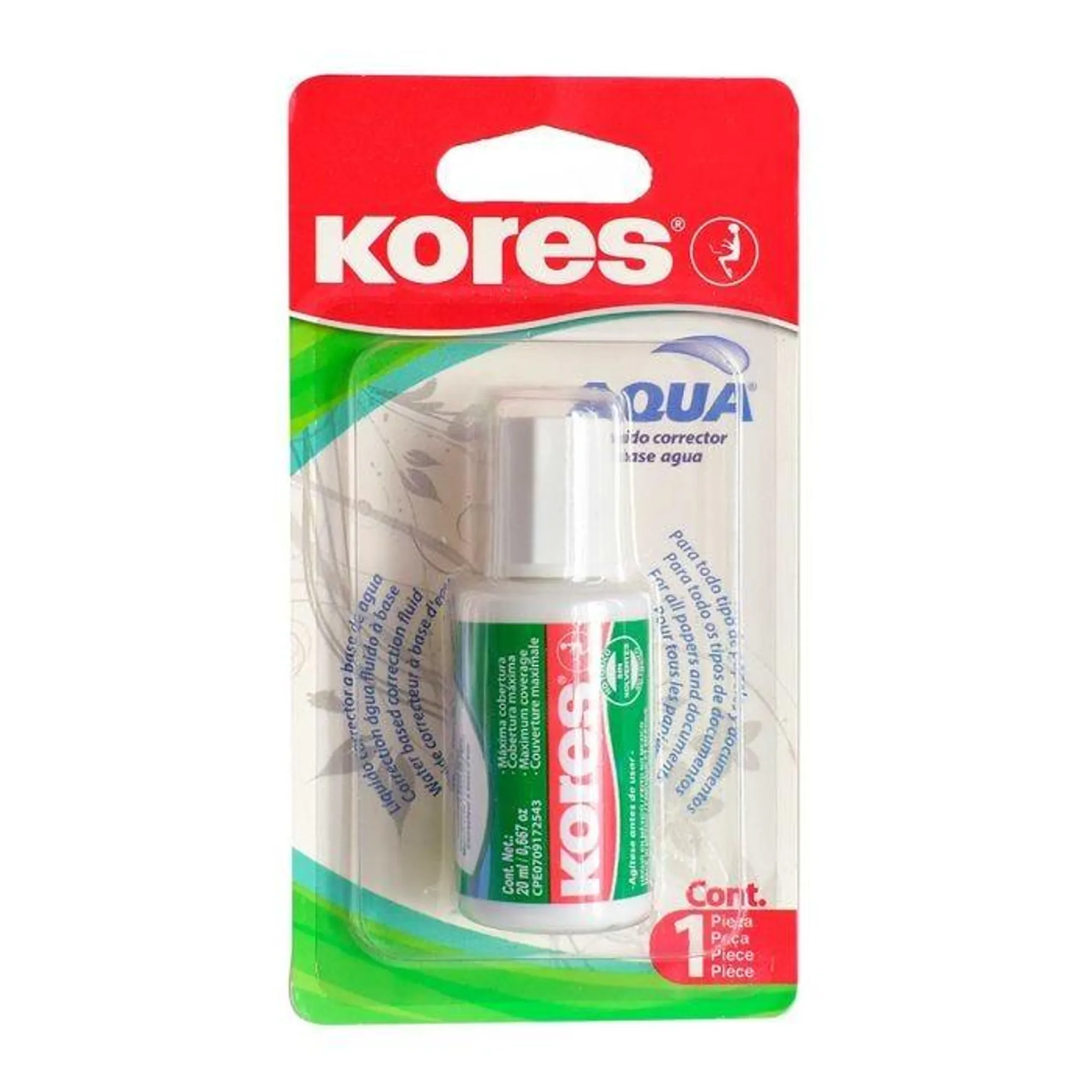 Corrector Líquido Kores Aqua 20 ml. Bl/1