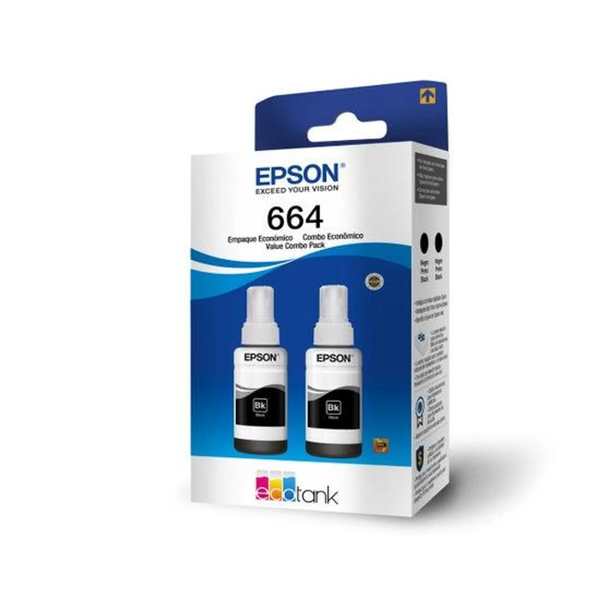 Botellas de Tinta Epson Ecofit Color Negro T664 2 Unidades