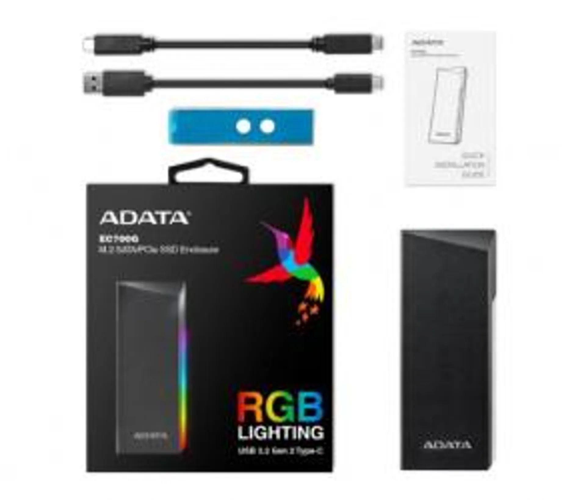 Adata Gabinete de Disco Duro EC700G RGB M.2, SATA, USB 3.2, Negro