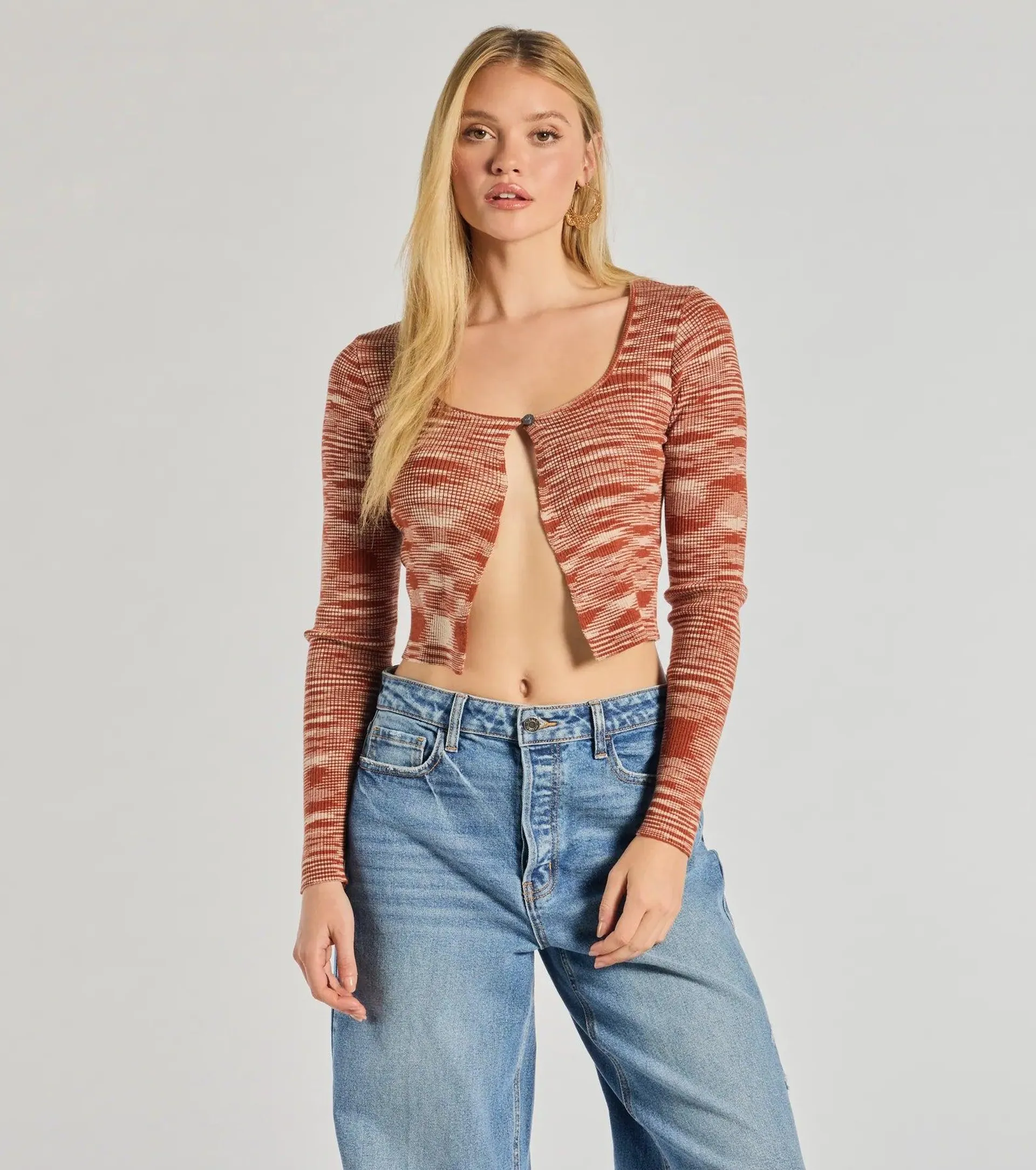 Sassy Knits Long Sleeve Button Crop Top