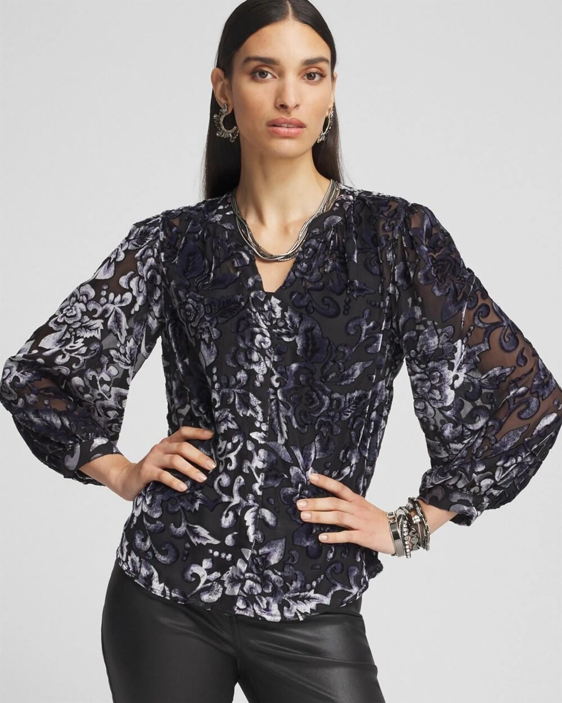 Velvet Blouson Sleeve Blouse