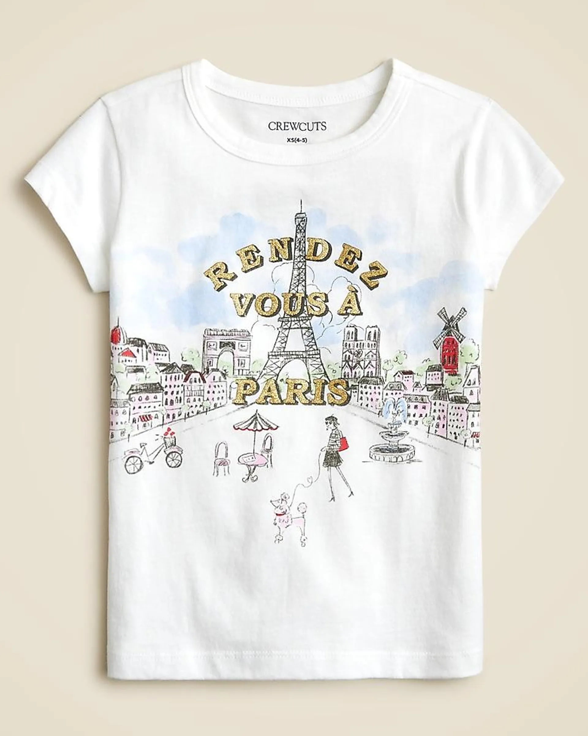 Girls' short-sleeve Paris graphic T-shirt with glitter
