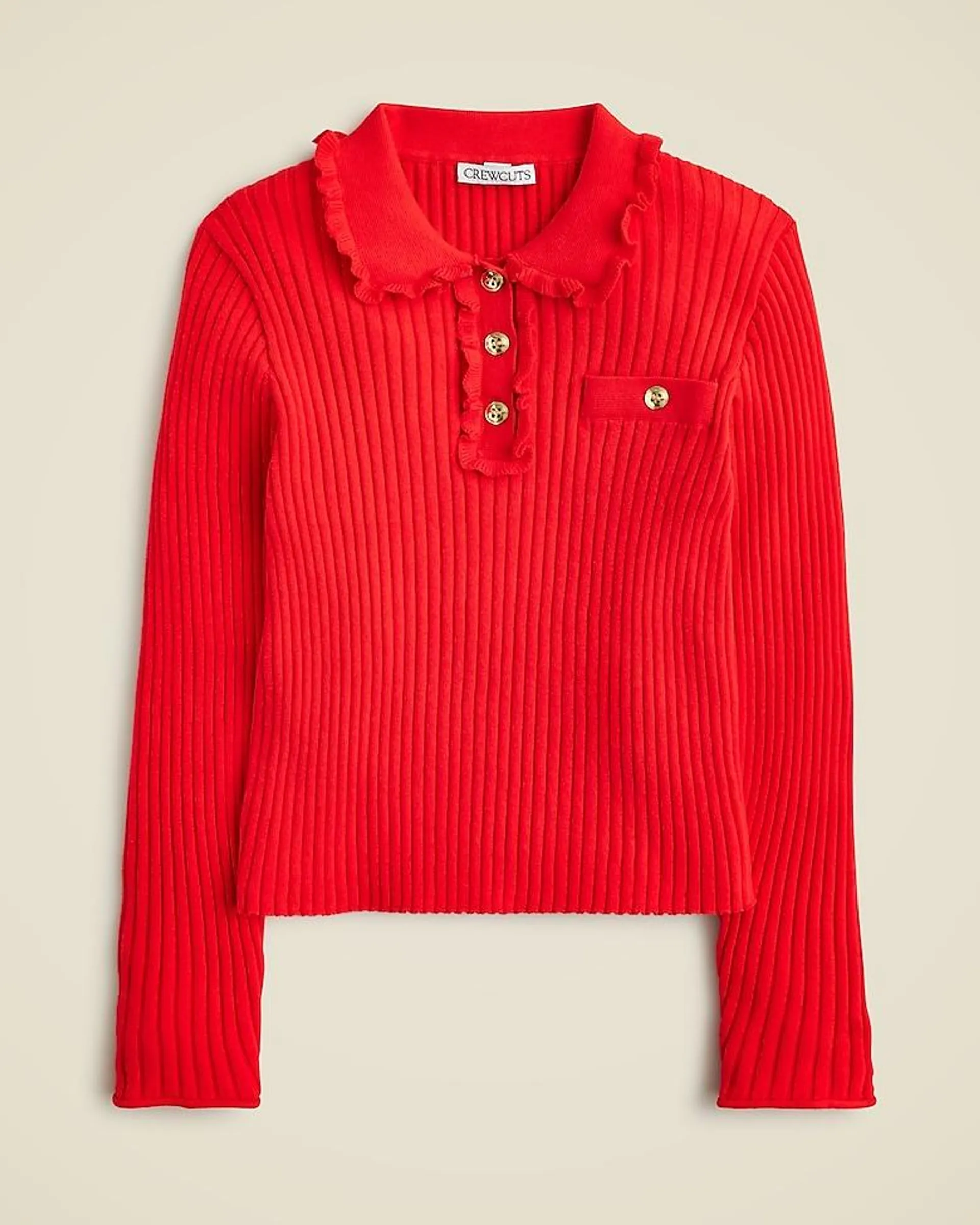 Girls' ruffle polo sweater