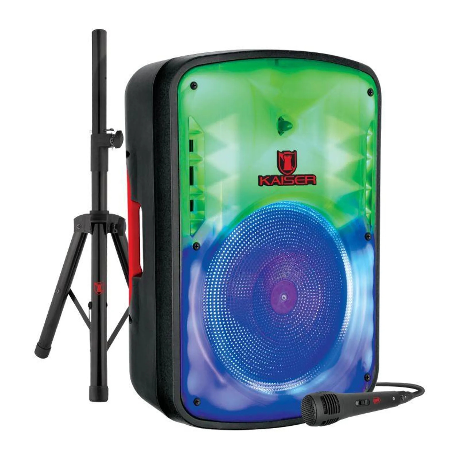 Bafle 15" de 25,000 W PMPO/ 50 W RMS con tripié, micrófono y luz multicolor