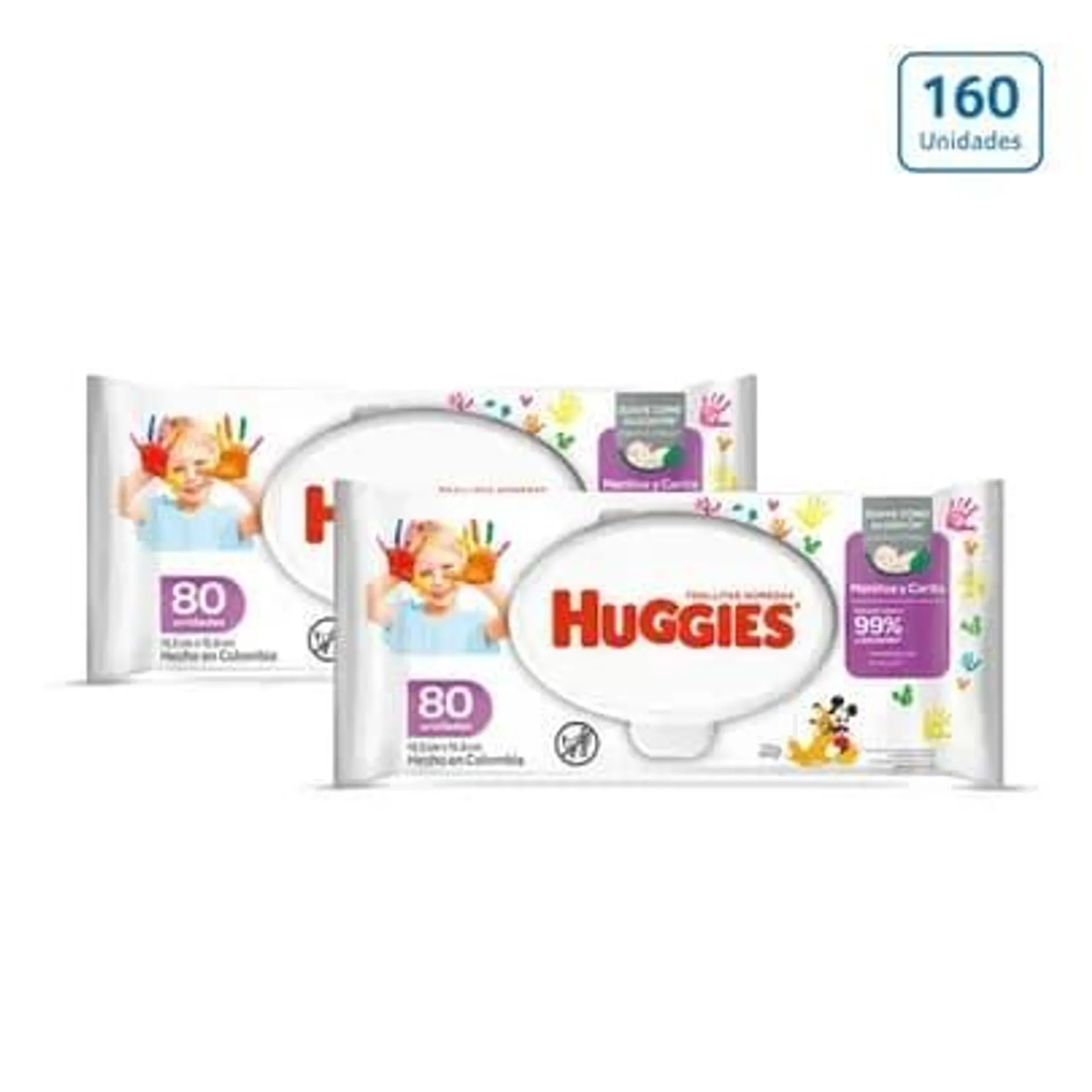Pack x 2 Toallitas húmedas Huggies manos y caritas x 80 unds c/u