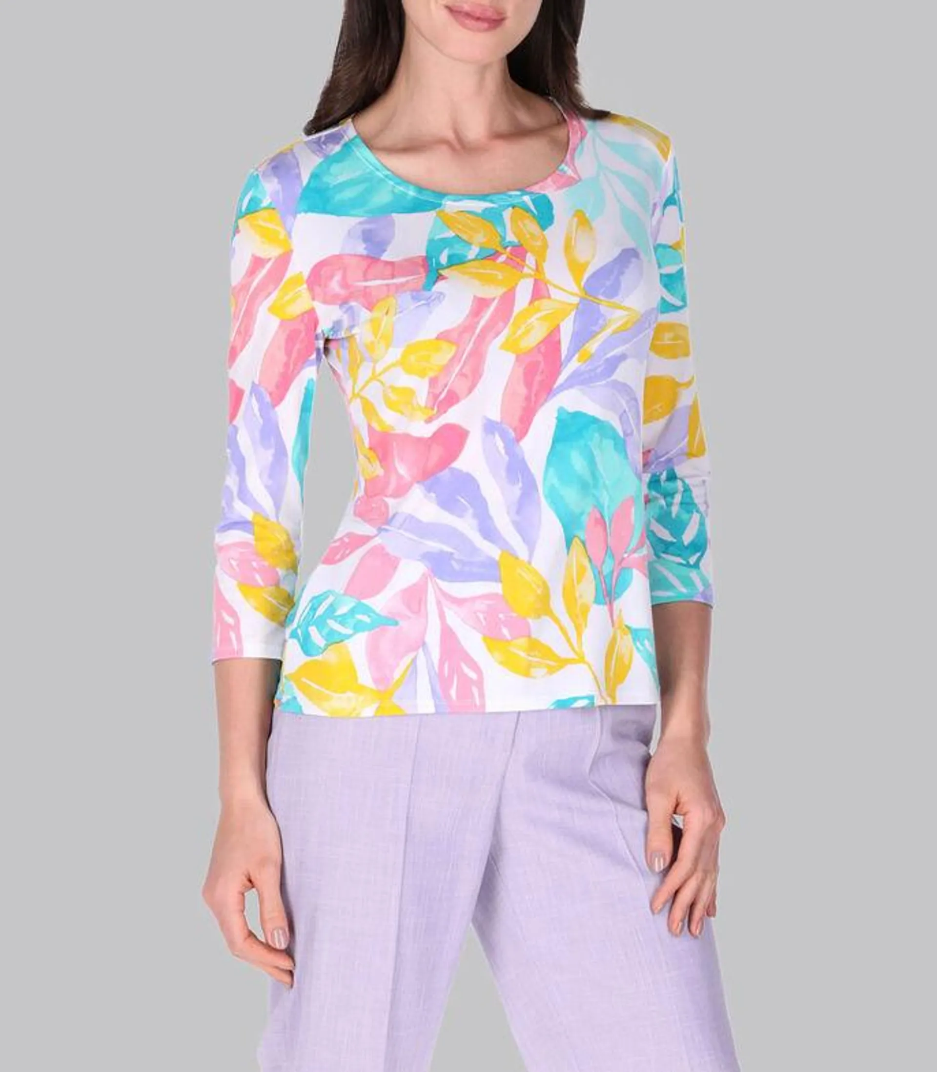 Blusa con Hojas Manga 3,4 Mujer