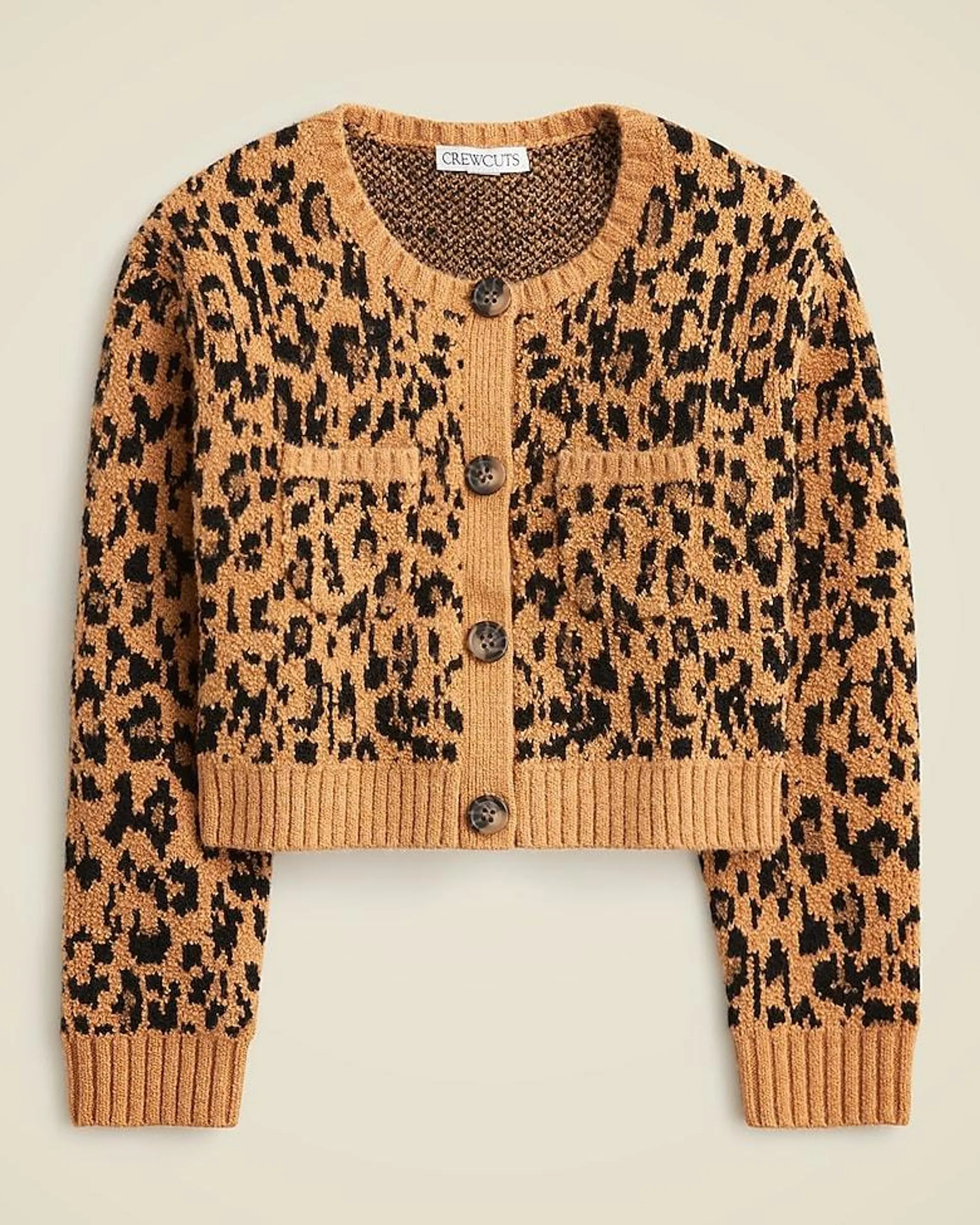 Girls' jacquard cardigan sweater in leopard