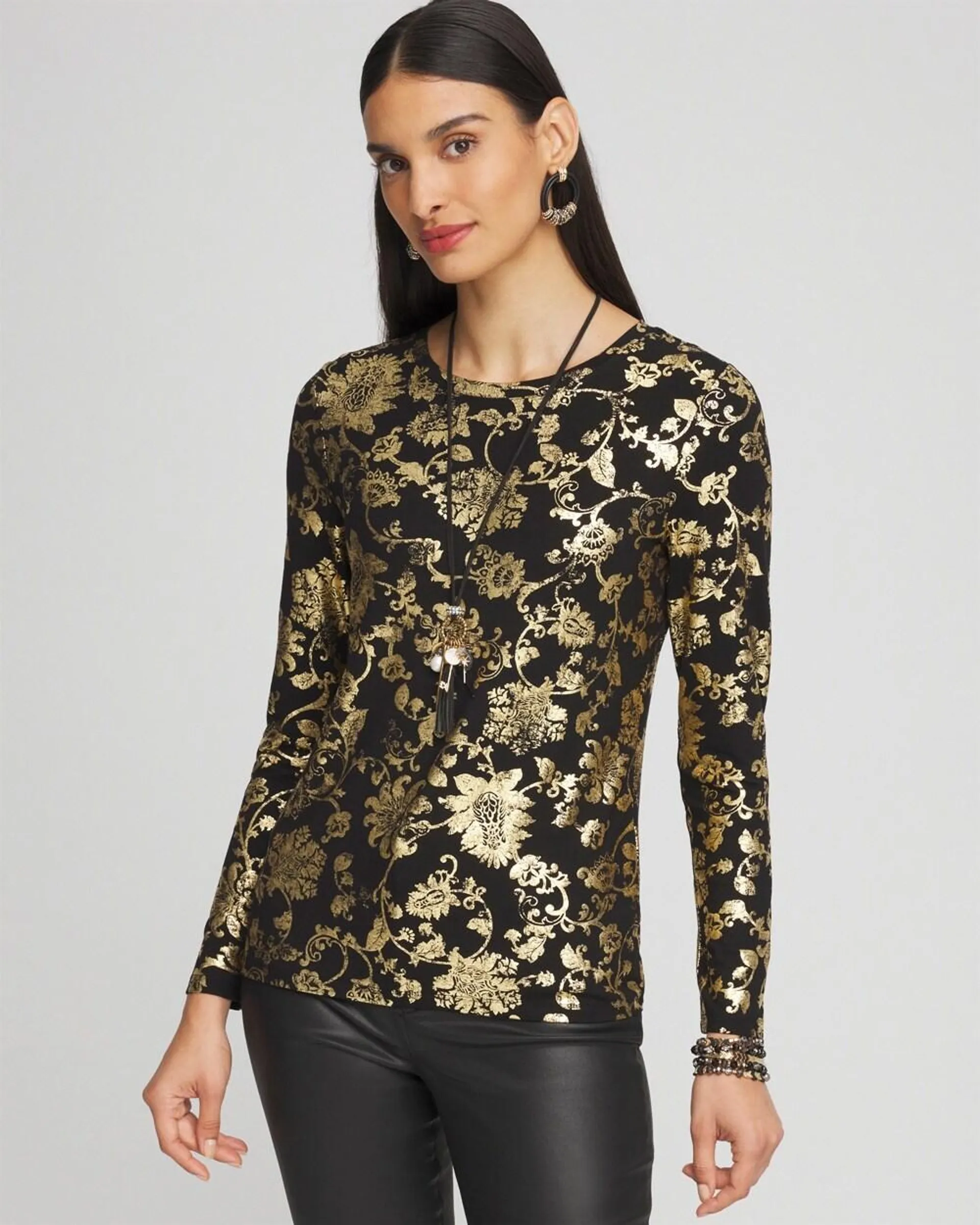 Touch of Cool\u2122 Foiled Floral Layering Tee