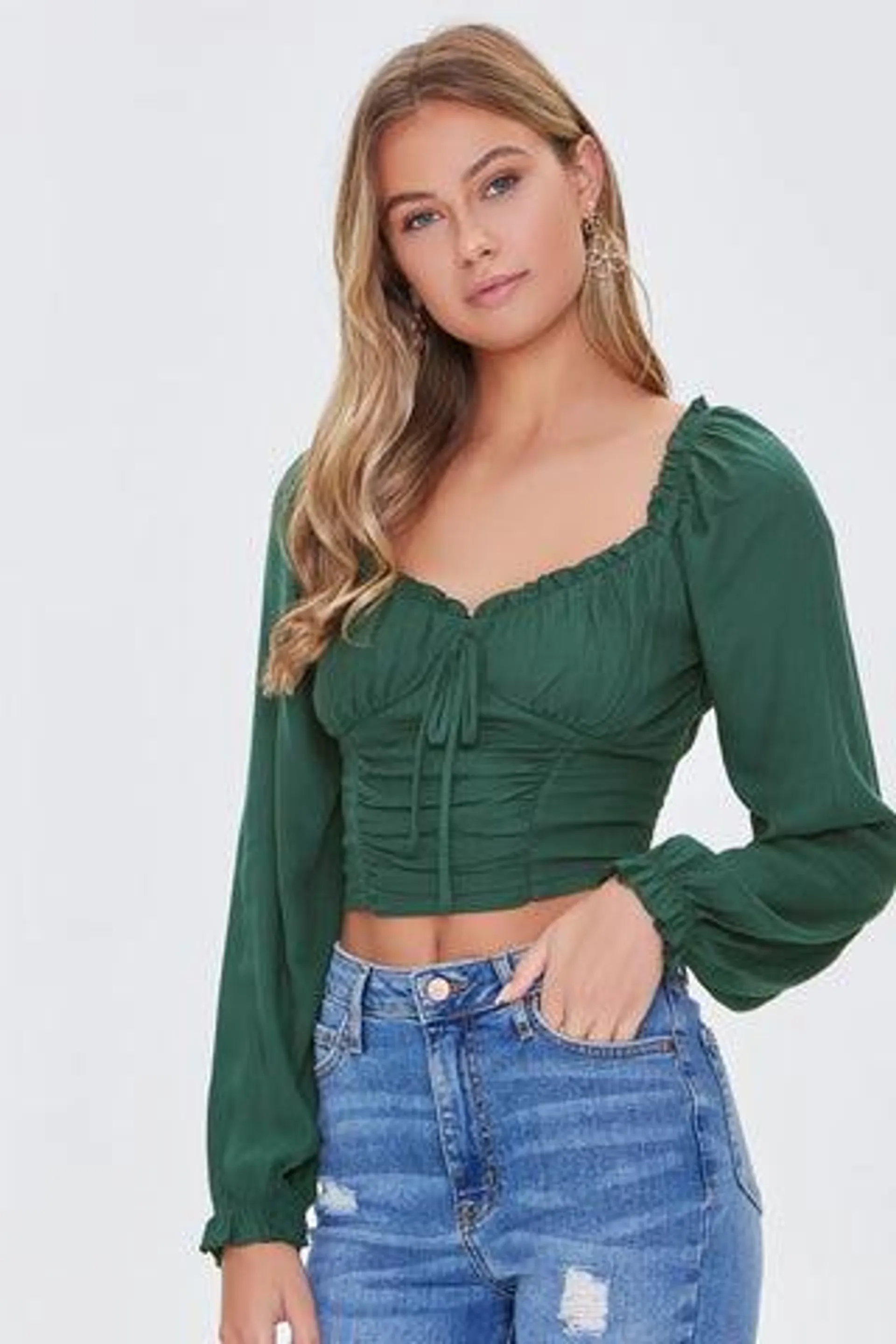 BLUSA VERDE CON MANGAS LARGAS