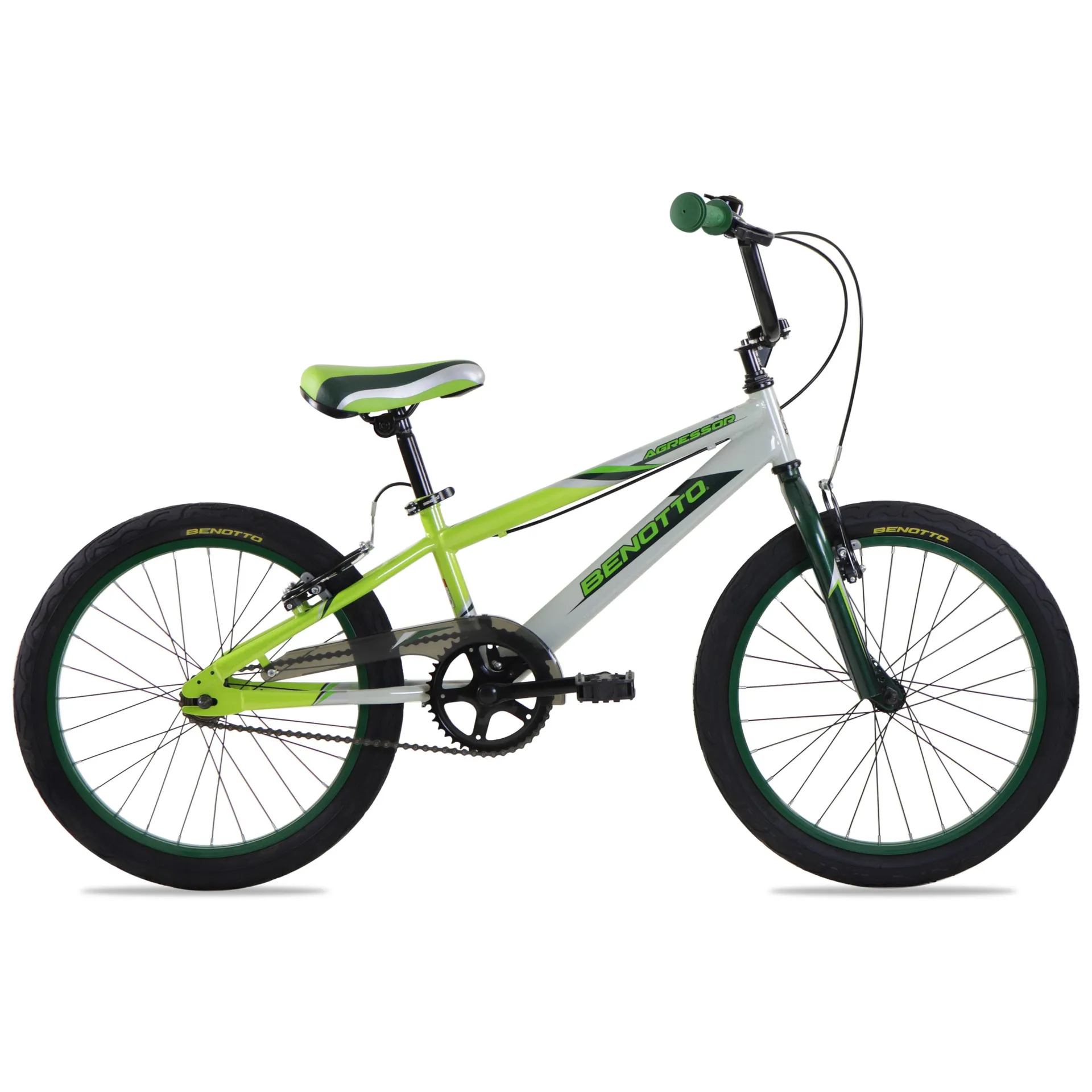 Bicicleta BENOTTO BMX AGRESSOR R20 1V. Niño Frenos ”V” Acero Verde/Plata/Verde Oscuro Talla:UN