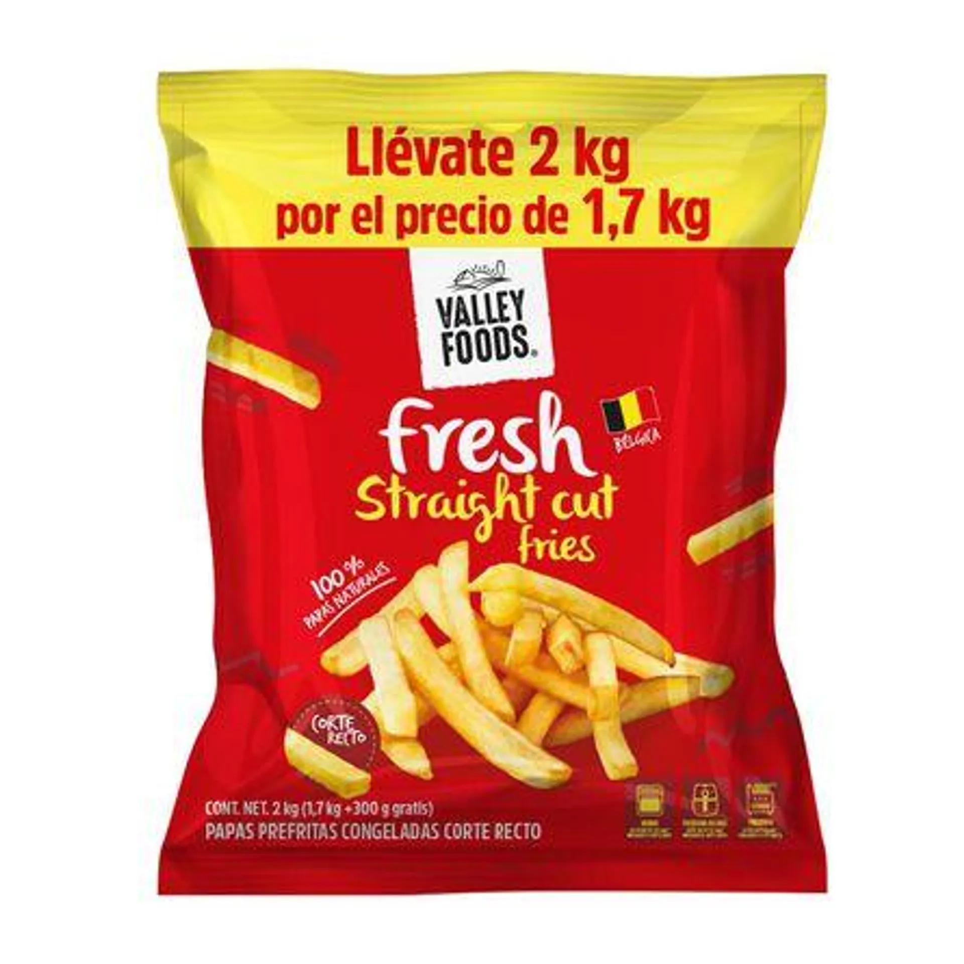 Papa Congelada Corte Recto Valley Foods Fresh 1.7 kg + 300 g Gratis