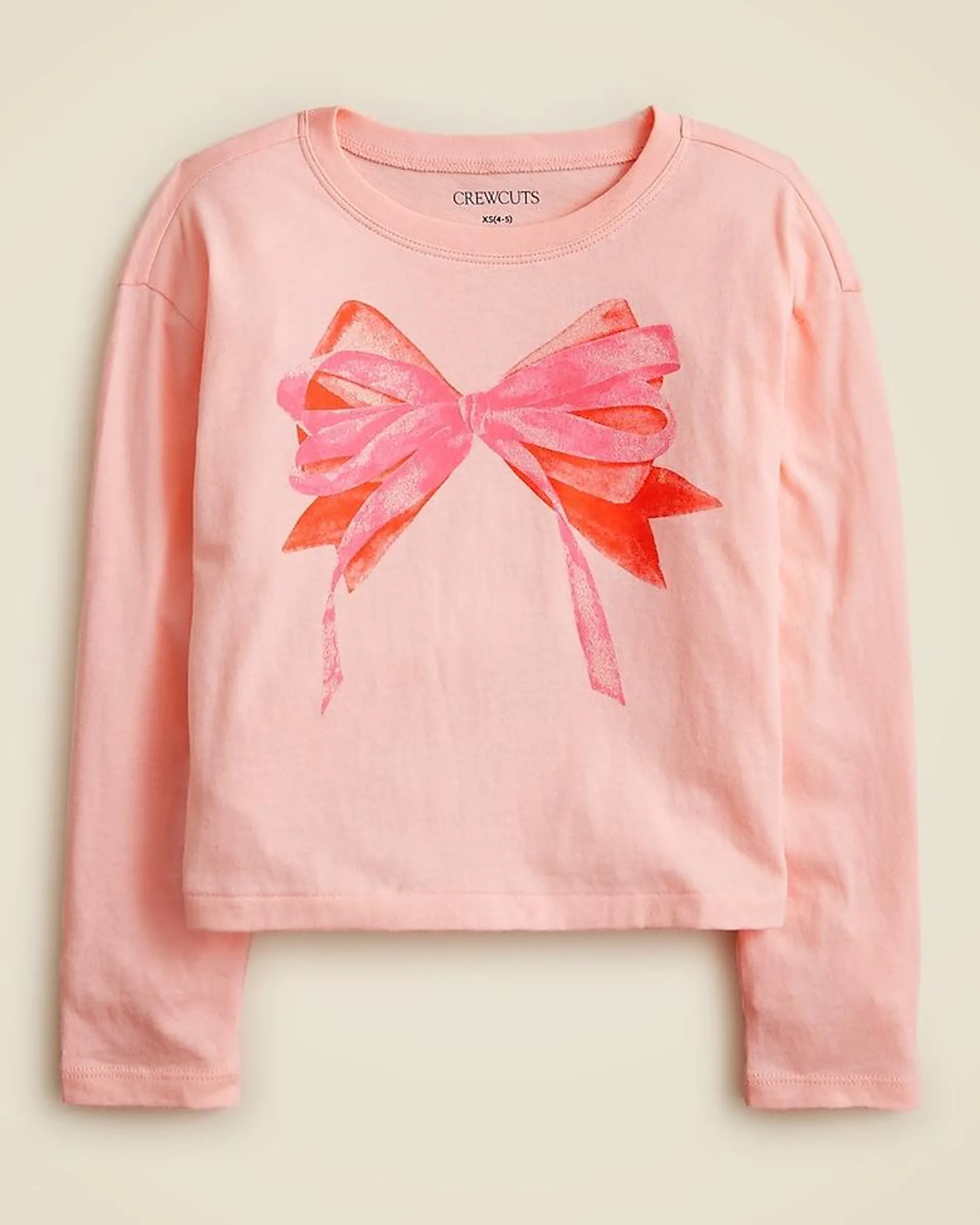 Girls' long-sleeve glitter bow graphic T-shirt