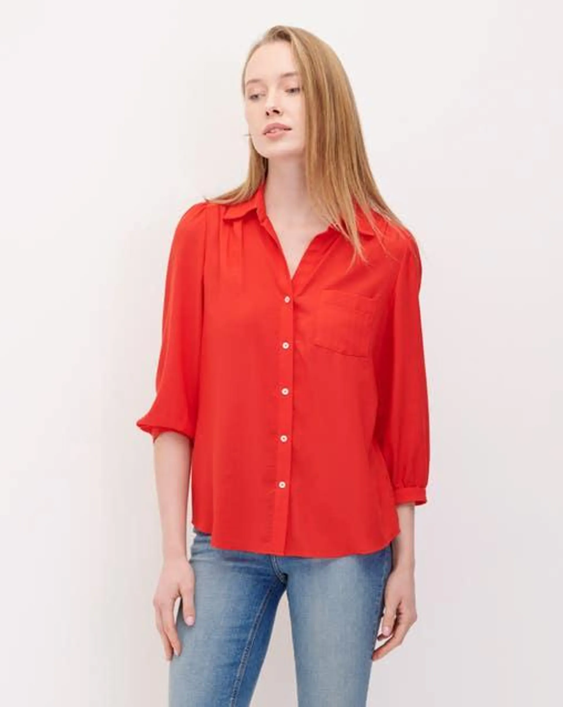 Blusa Roja Camisera Jacquard Difuminado