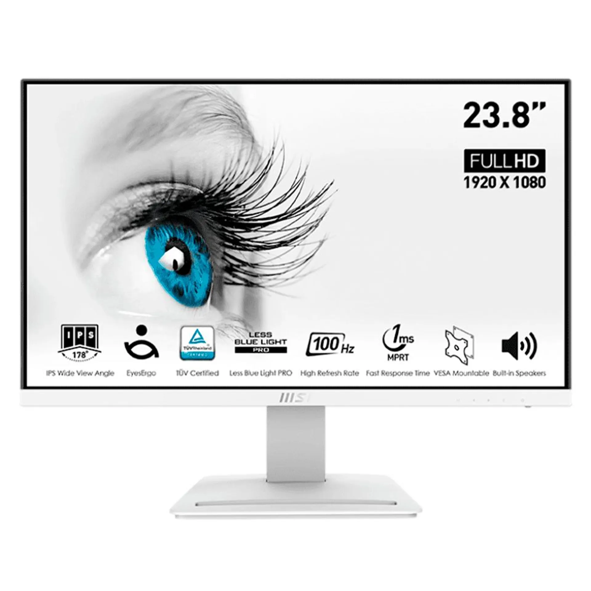 Monitor MSI PRO MP243XW LED 24" / Full HD / FreeSync / 100Hz / HDMI / Bocinas Integradas (2x3W) / Blanco / MP243XW