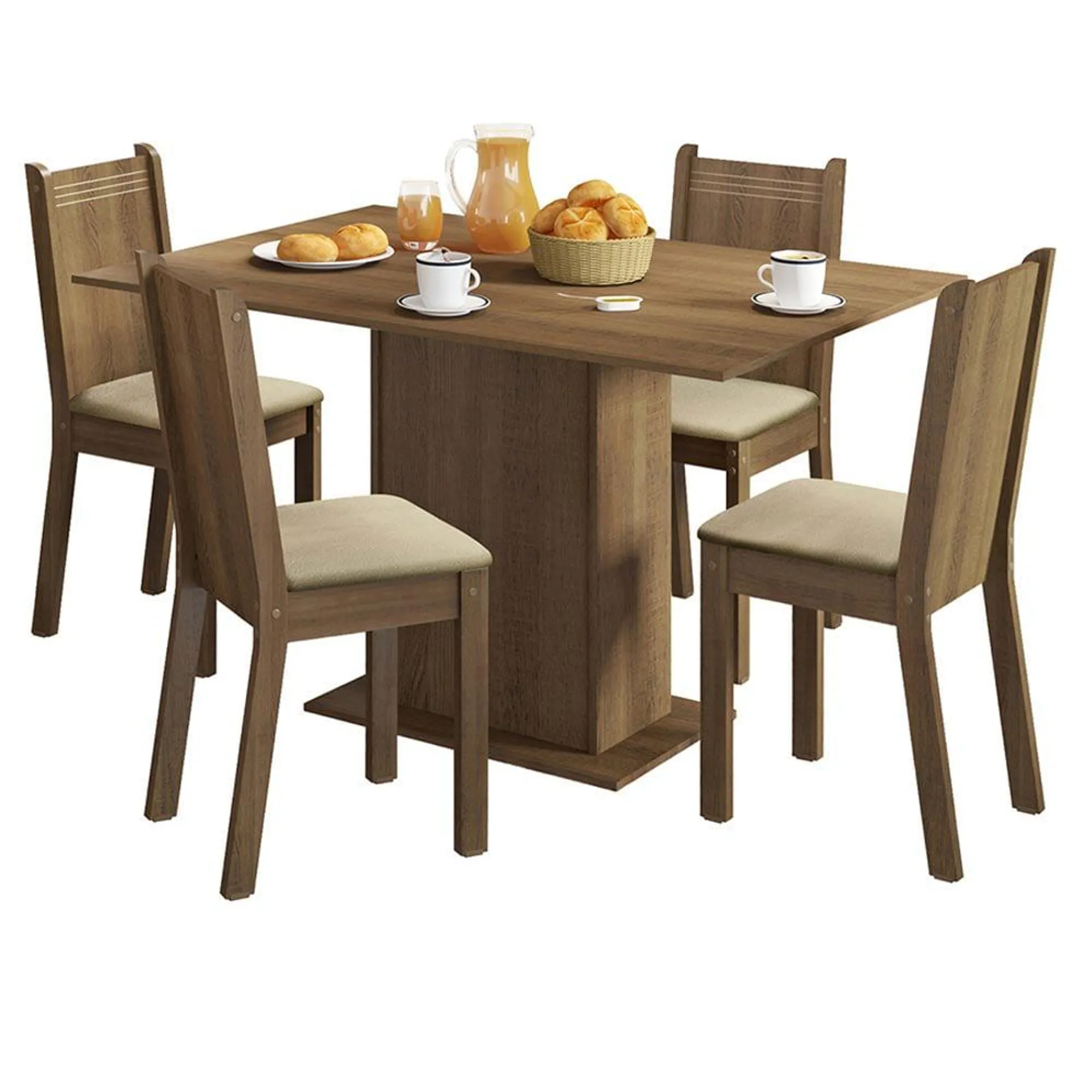 Comedor Madesa Lexy Tapa de Madera con 4 Sillas Marrón/Beige