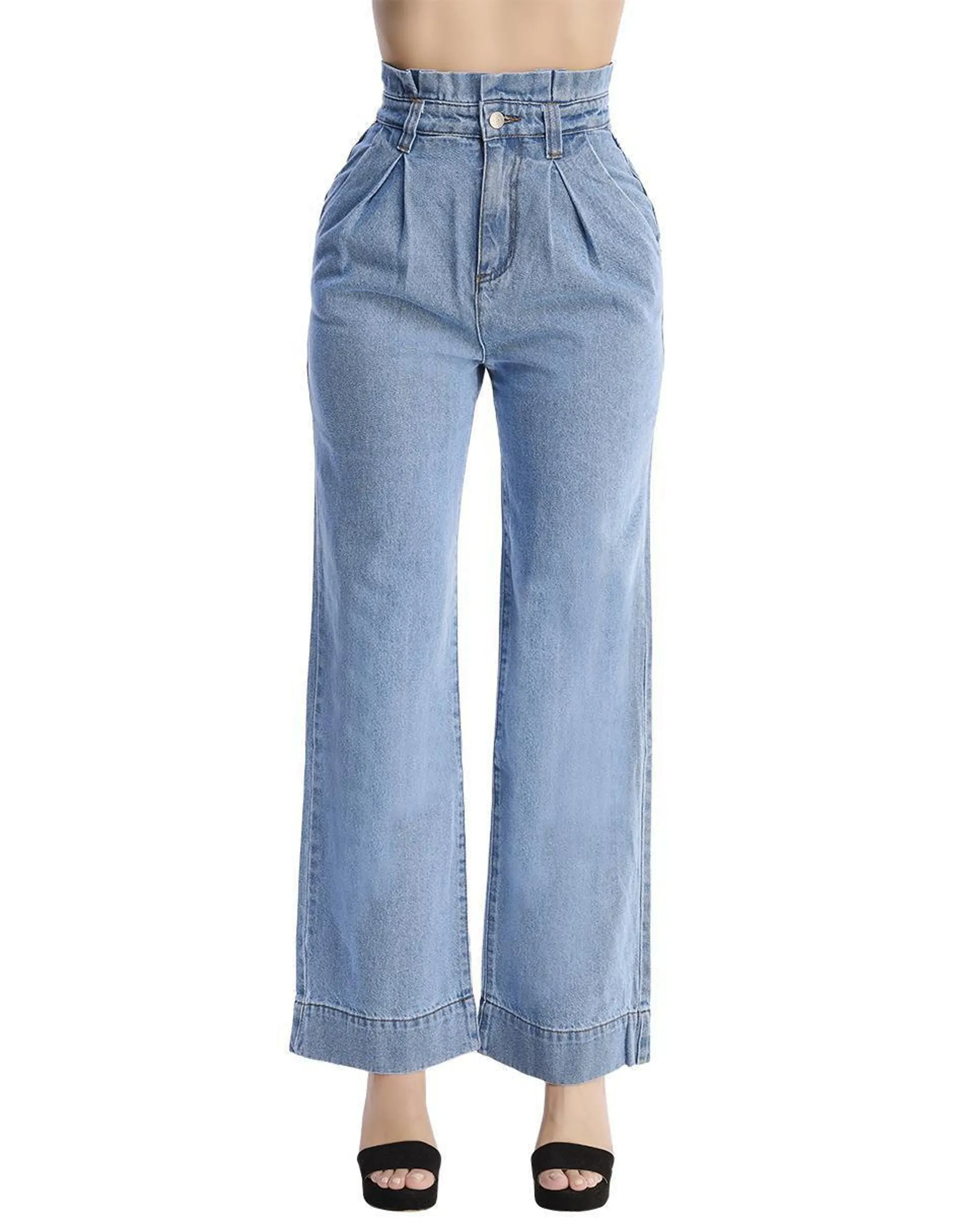 Jeans straight Devendi 113-40 corte cintura alta para mujer