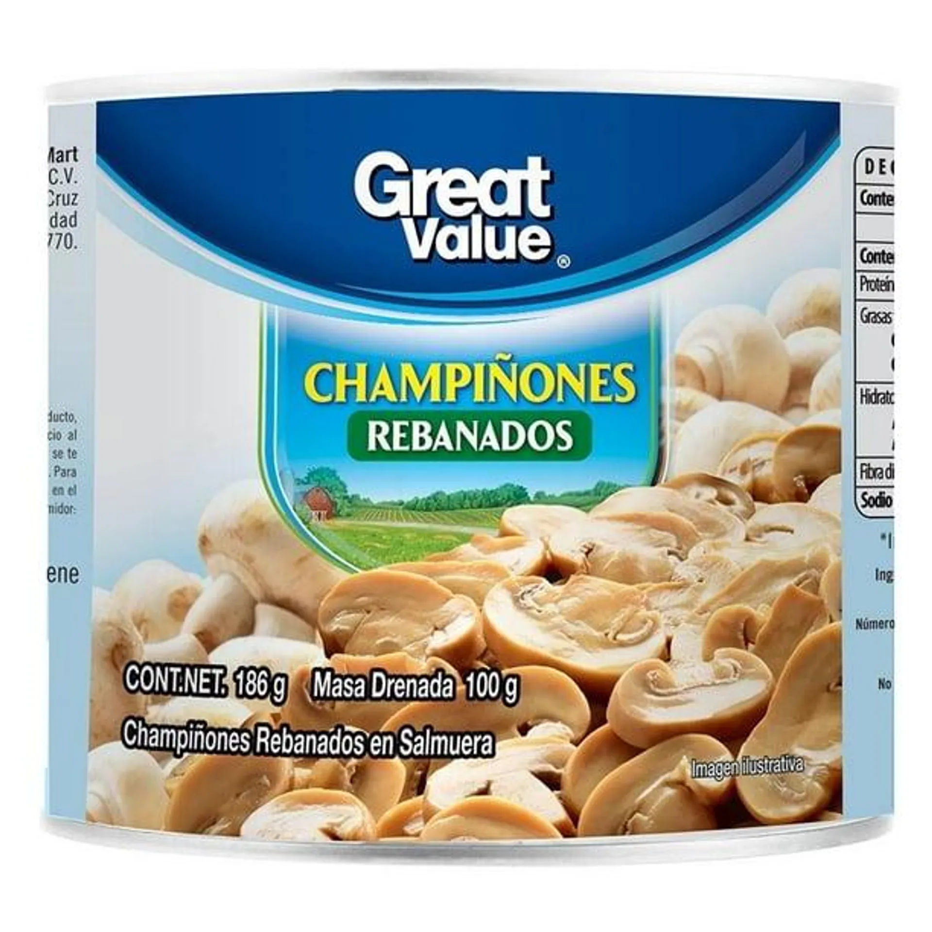 Champiñones Great Value rebanados en salmuera 186 g