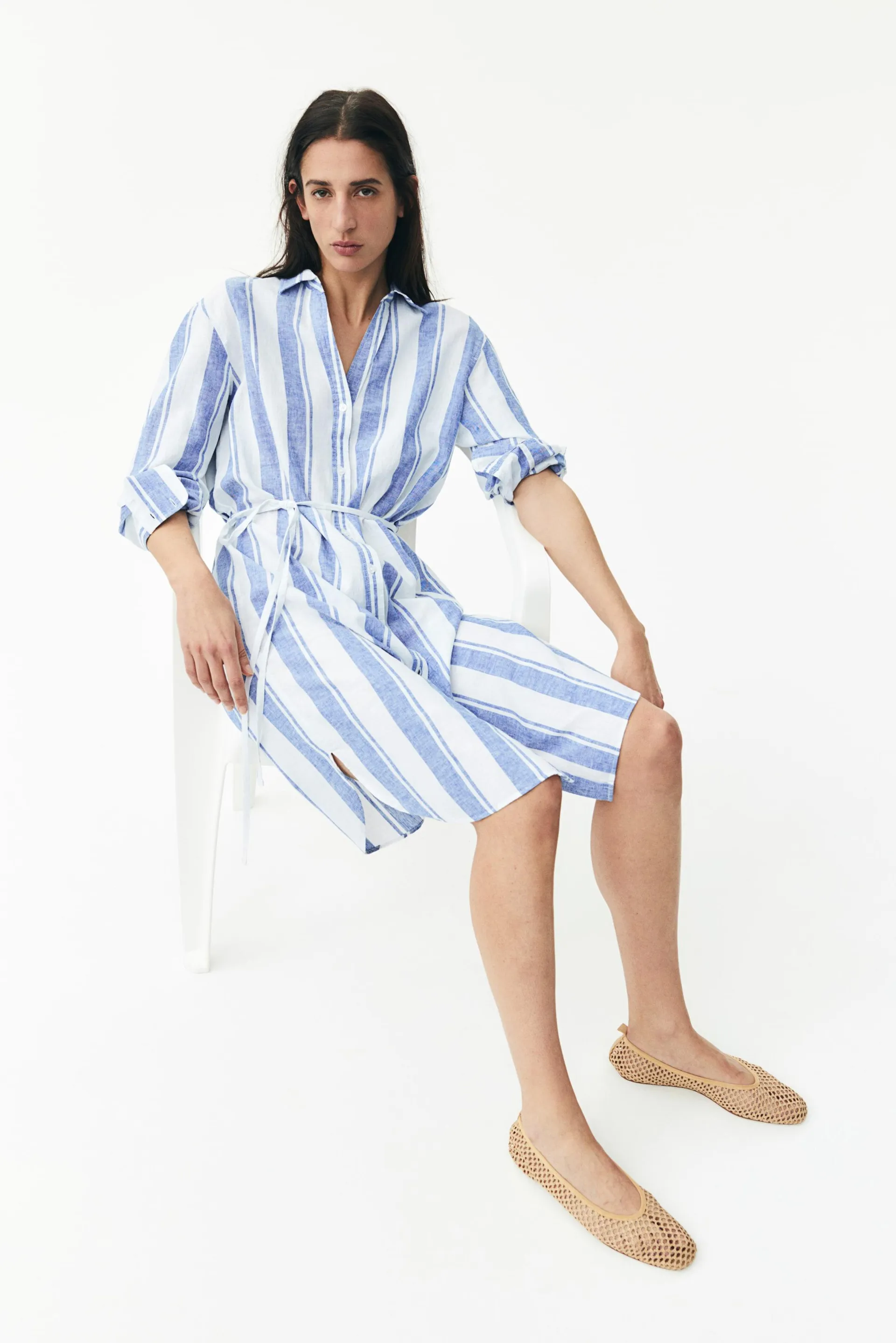 Vestido camisa en mezcla de lino