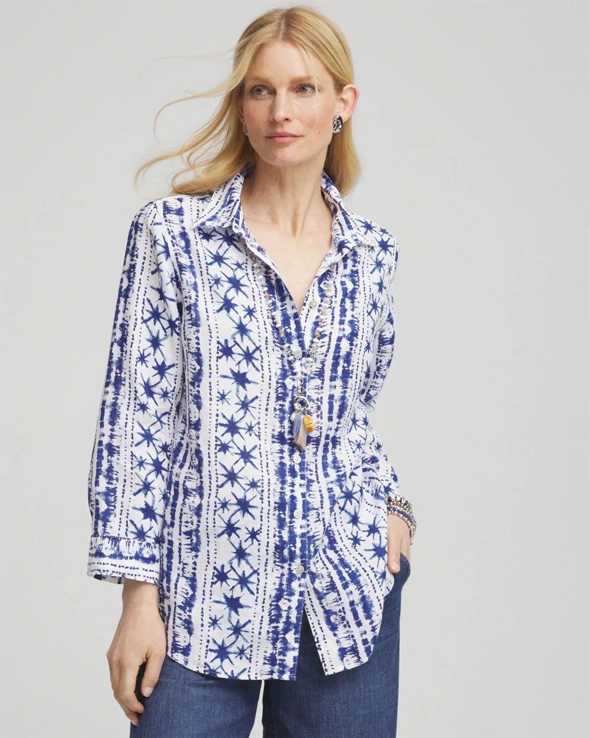 No Iron ™ Star Print Linen Shirt