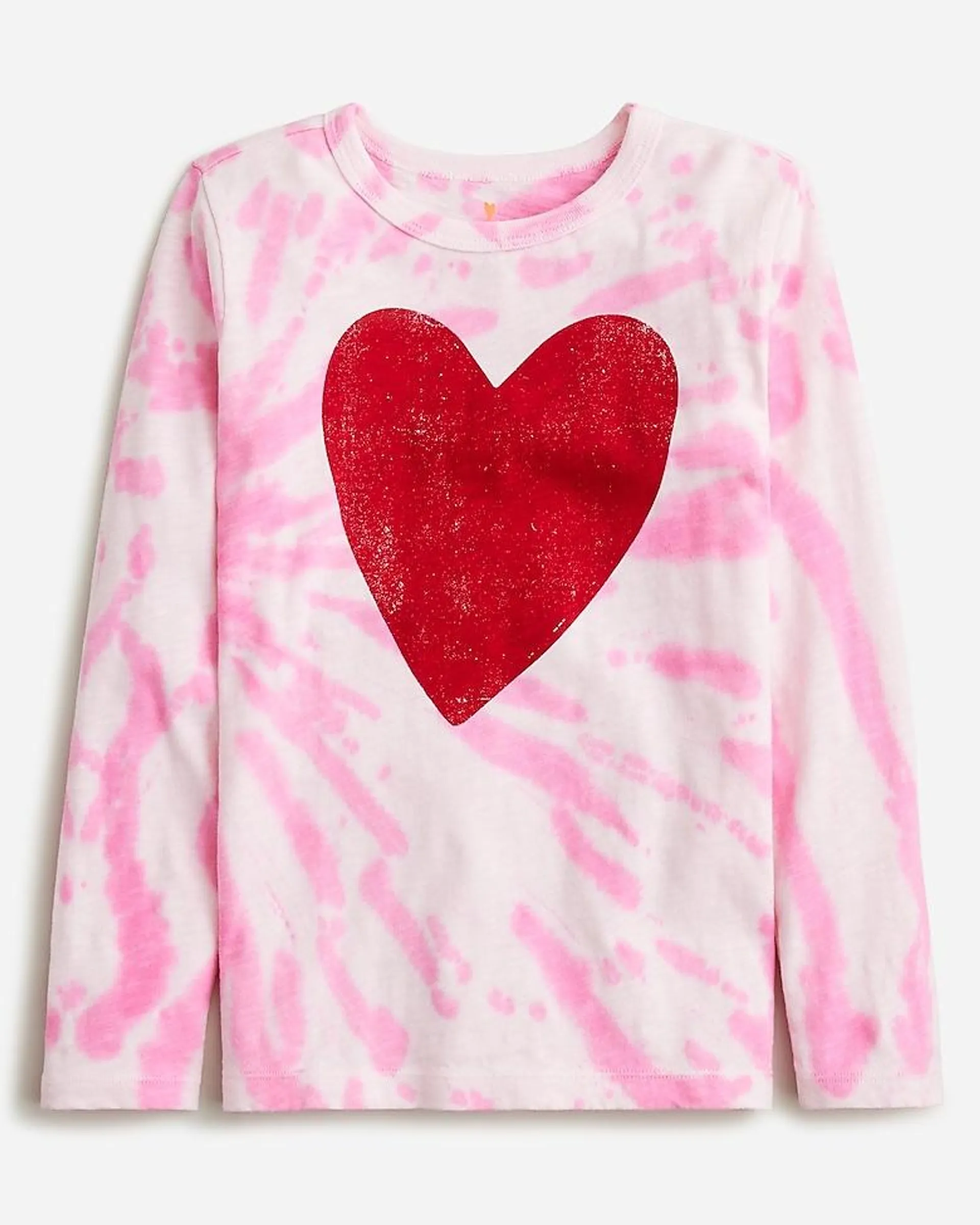 Kids' long-sleeve tie-dye heart graphic T-shirt